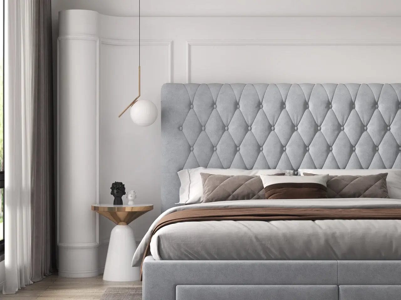 Pat dormitor dumonde, tapitat gri, Hypnos 180x200 cm, somiera inclusa, spatiu depozitare