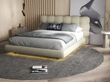 Pat dormitor dumonde, tapitat bej cu LED, "floating bed" Cloud 160x200 cm, somiera inclusa