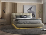 Pat dormitor dumonde, tapitat bej cu LED, "floating bed" Cloud 160x200 cm, somiera inclusa