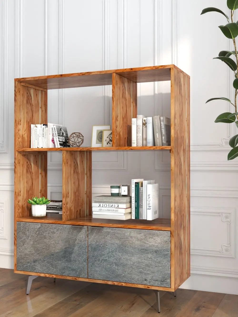 Vitrina din lemn masiv placat cu piatra, Heritage, 115x40xh150 cm, dumonde