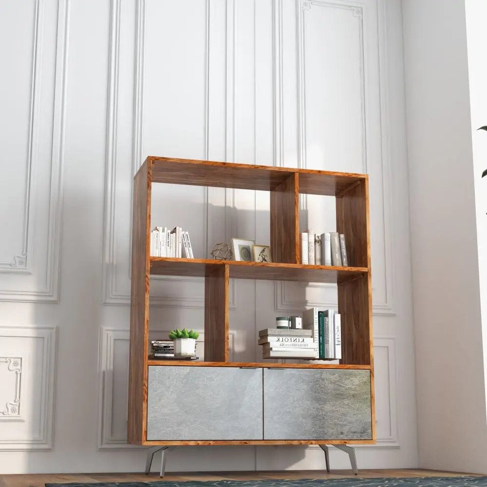 Vitrina din lemn masiv placat cu piatra, Heritage, 115x40xh150 cm, dumonde