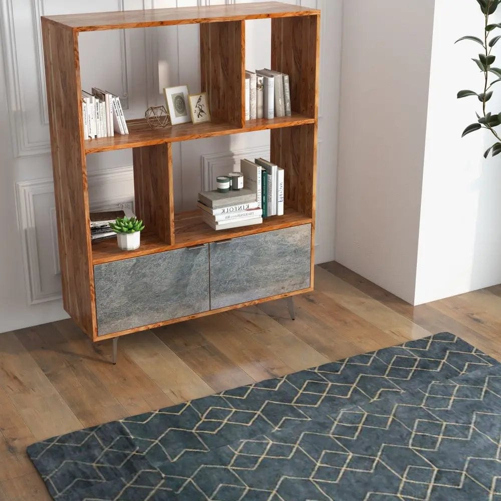 Vitrina din lemn masiv placat cu piatra, Heritage, 115x40xh150 cm, dumonde