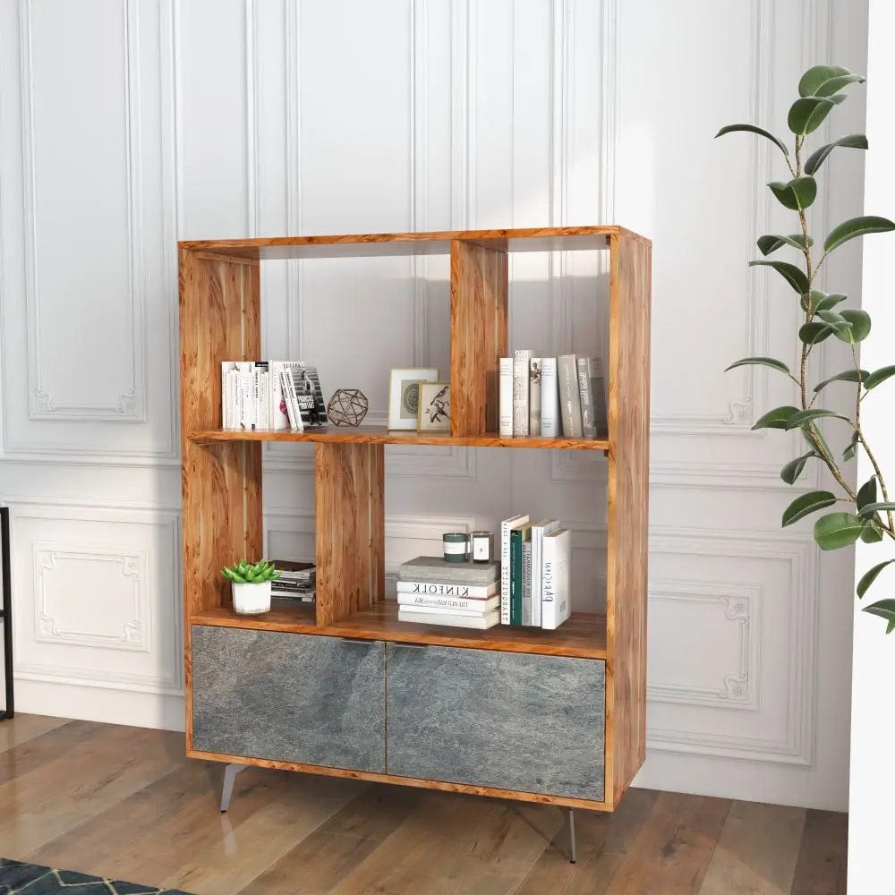 Vitrina din lemn masiv placat cu piatra, Heritage, 115x40xh150 cm, dumonde