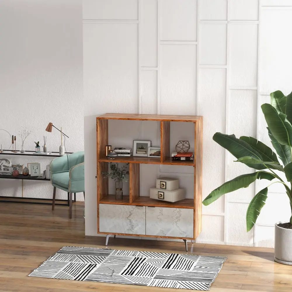 Vitrina din lemn masiv placat cu piatra, Elysium, 115x40xh150 cm, dumonde