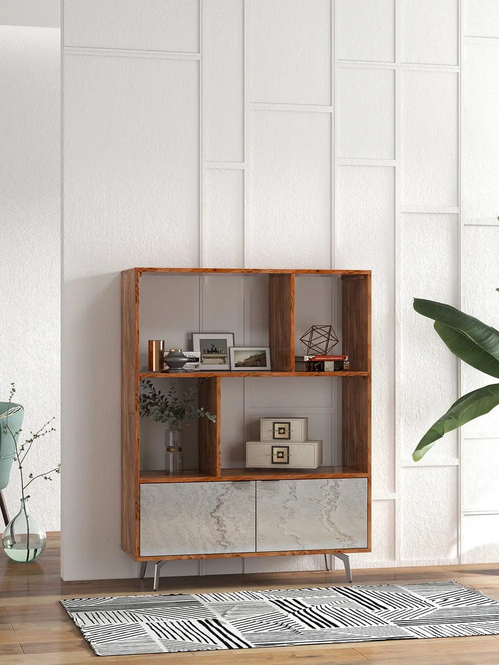 Vitrina din lemn masiv placat cu piatra, Elysium, 115x40xh150 cm, dumonde