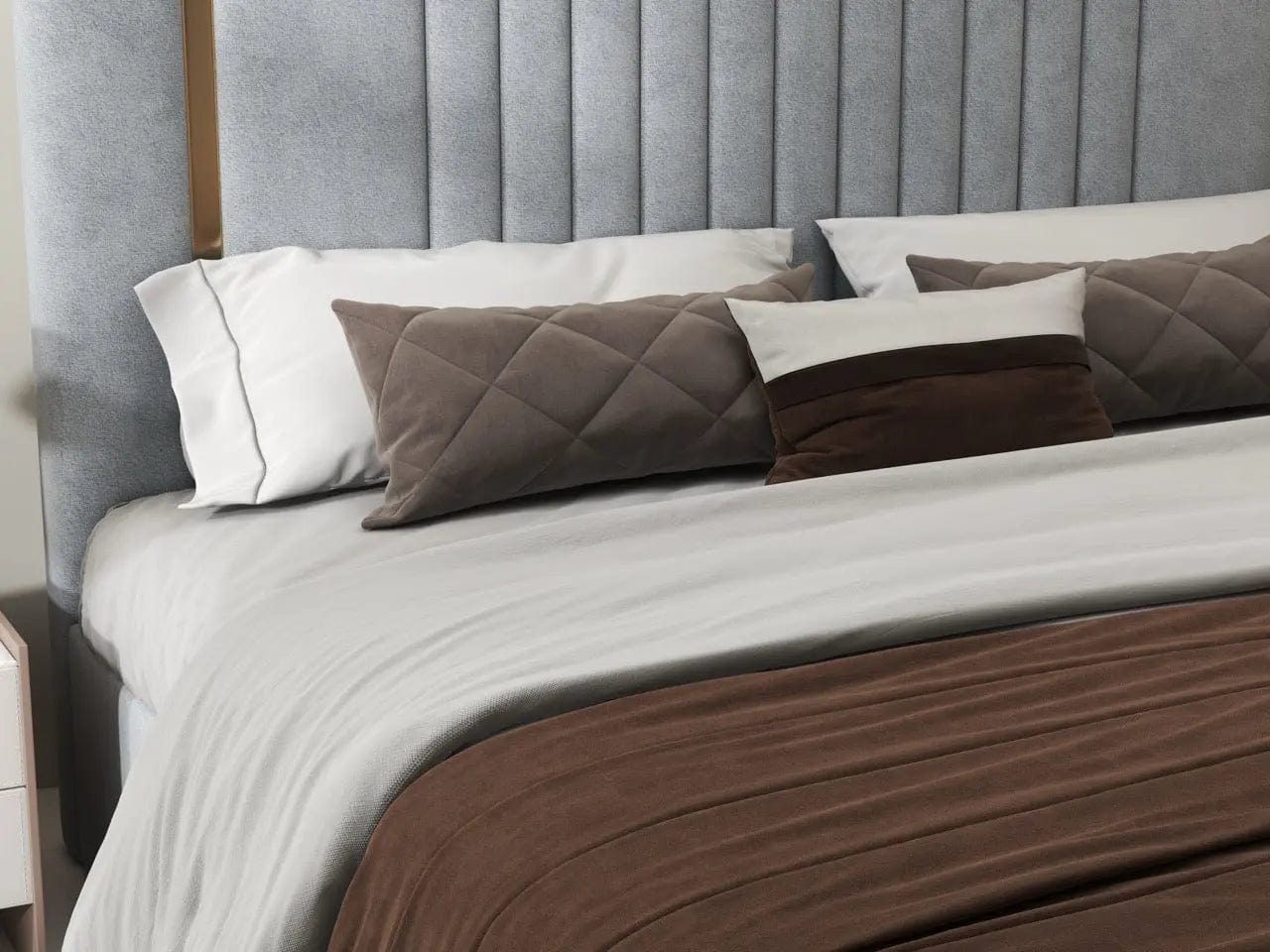 Pat dormitor dumonde, tapitat gri, Lukas 160x200 cm, somiera rabatabila inclusa, spatiu depozitare