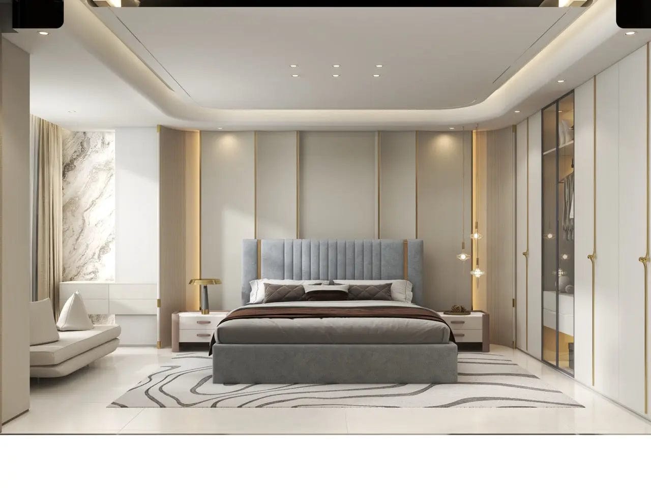 Pat dormitor dumonde, tapitat gri, Lukas 160x200 cm, somiera rabatabila inclusa, spatiu depozitare