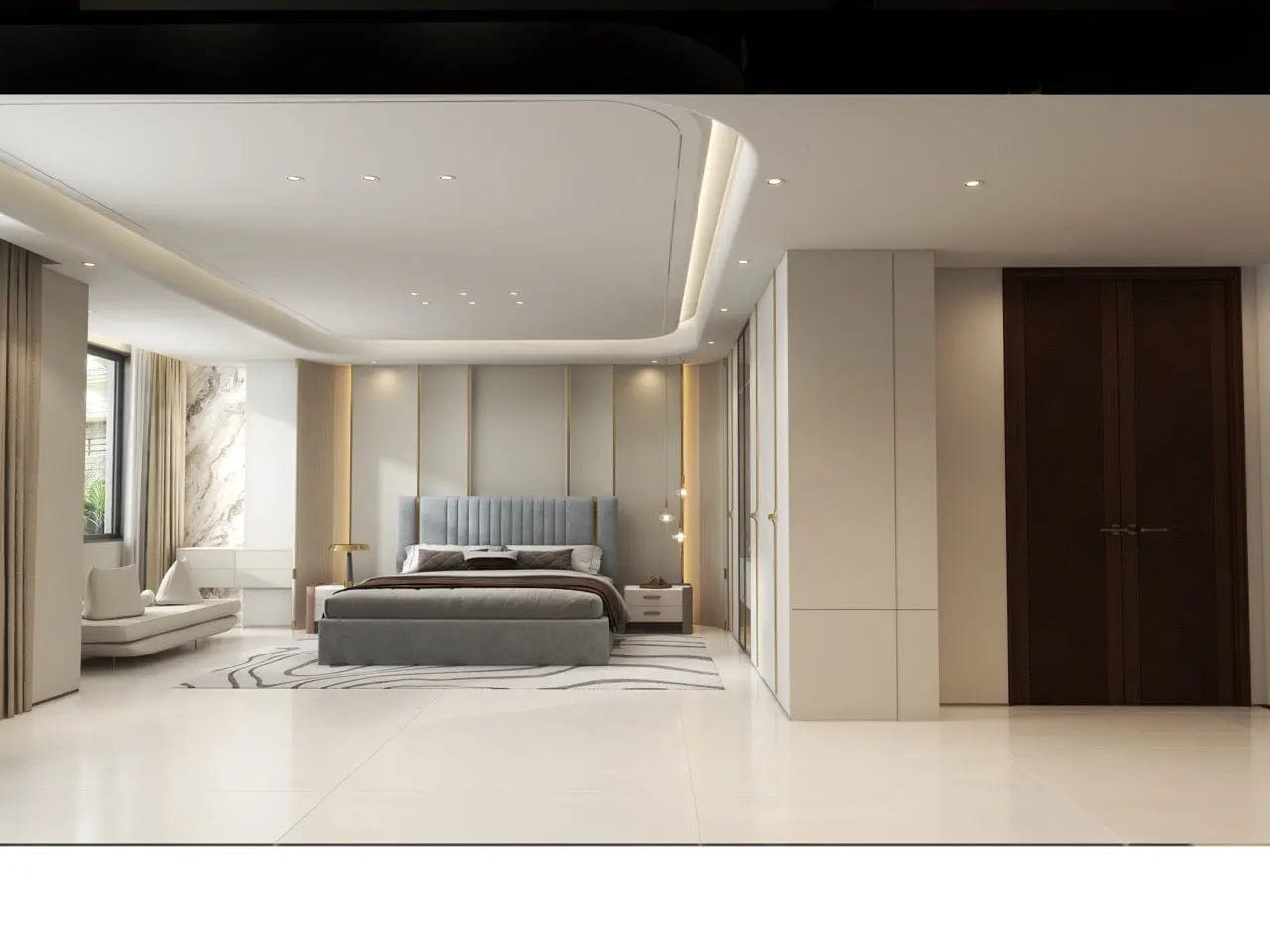 Pat dormitor dumonde, tapitat gri, Lukas 160x200 cm, somiera rabatabila inclusa, spatiu depozitare