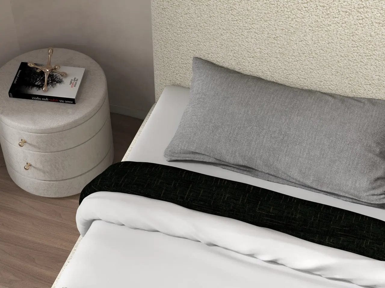 Pat dormitor dumonde, tapitat bej, Matias 180x200 cm, somiera rabatabila inclusa, spatiu depozitare