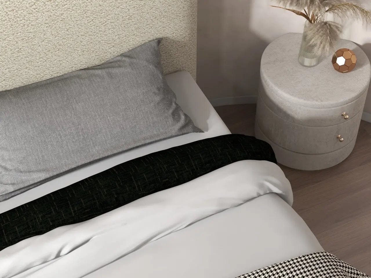 Pat dormitor dumonde, tapitat bej, Matias 180x200 cm, somiera rabatabila inclusa, spatiu depozitare