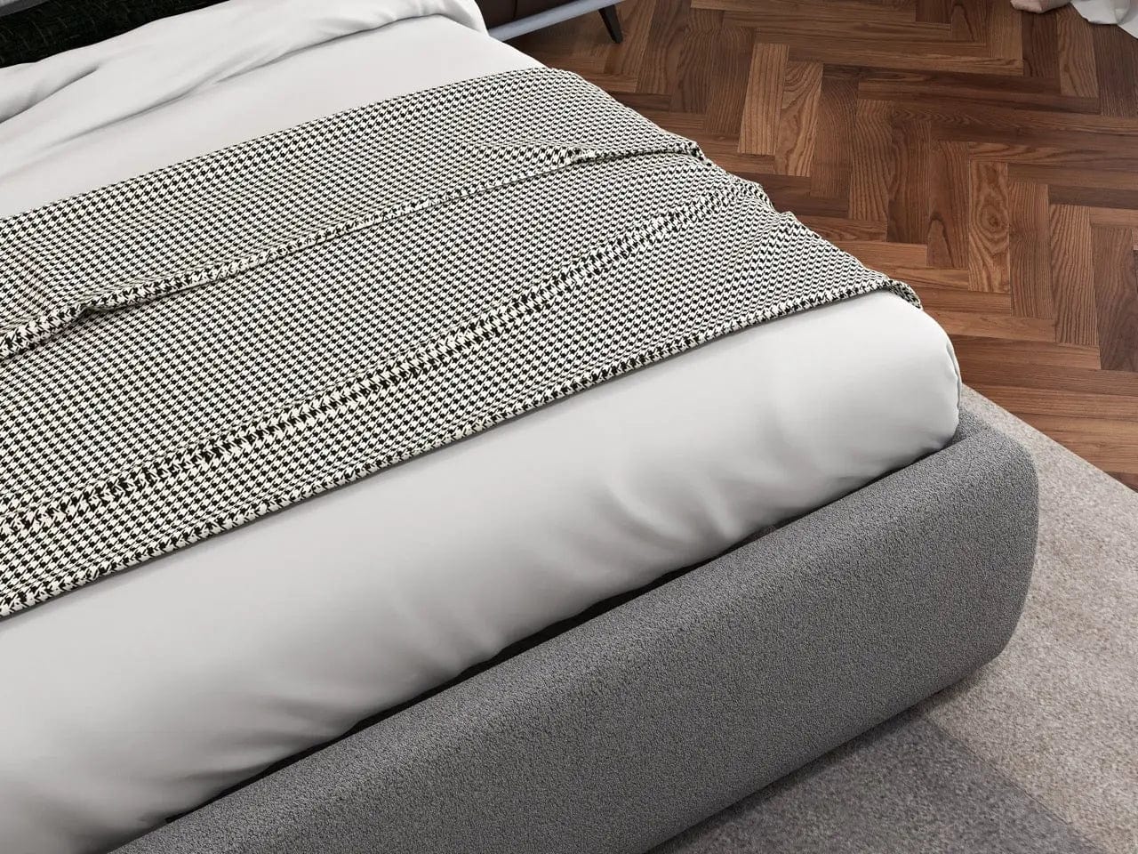 Pat dormitor dumonde, tapitat gri, Matias 180x200 cm, somiera rabatabila inclusa, spatiu depozitare