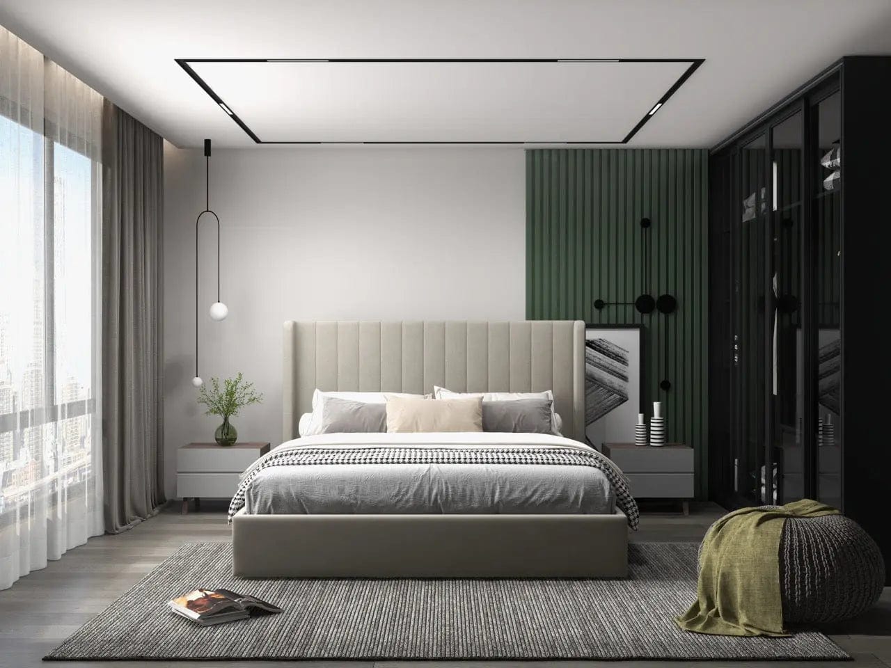 Pat dormitor dumonde, tapitat bej, Oslo 140x200 cm, somiera rabatabila inclusa, spatiu depozitare