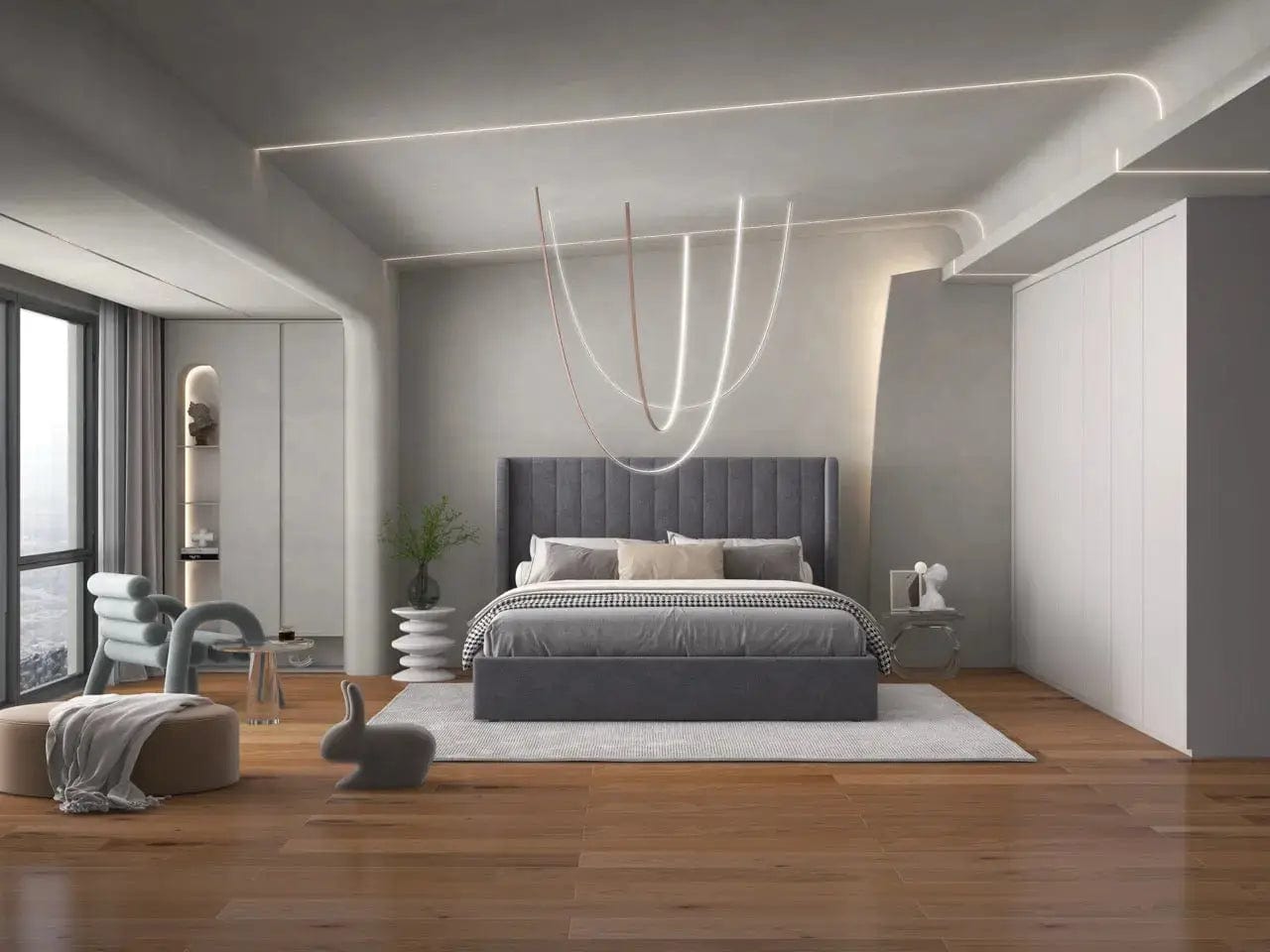 Pat dormitor dumonde, tapitat gri, Oslo 180x200 cm, somiera rabatabila inclusa, spatiu depozitare