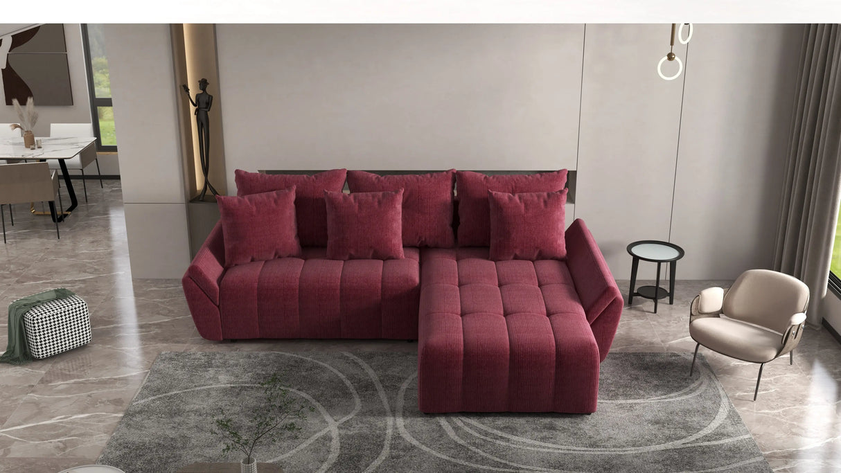 Colțar extensibil dumonde cu ladă de depozitare si sezut confortabil din spuma HR, Berlin Zoom Bordeaux 280x185 cm II