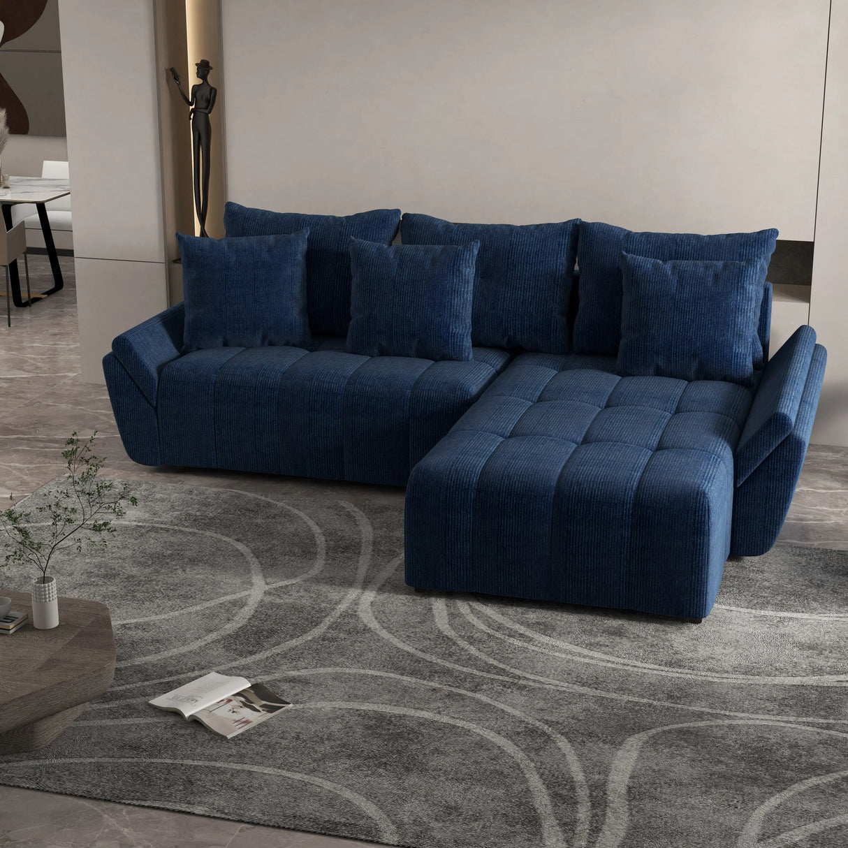 Colțar extensibil dumonde cu ladă de depozitare si sezut confortabil din spuma HR, Berlin Zoom Bluemarin 280x185 cm II