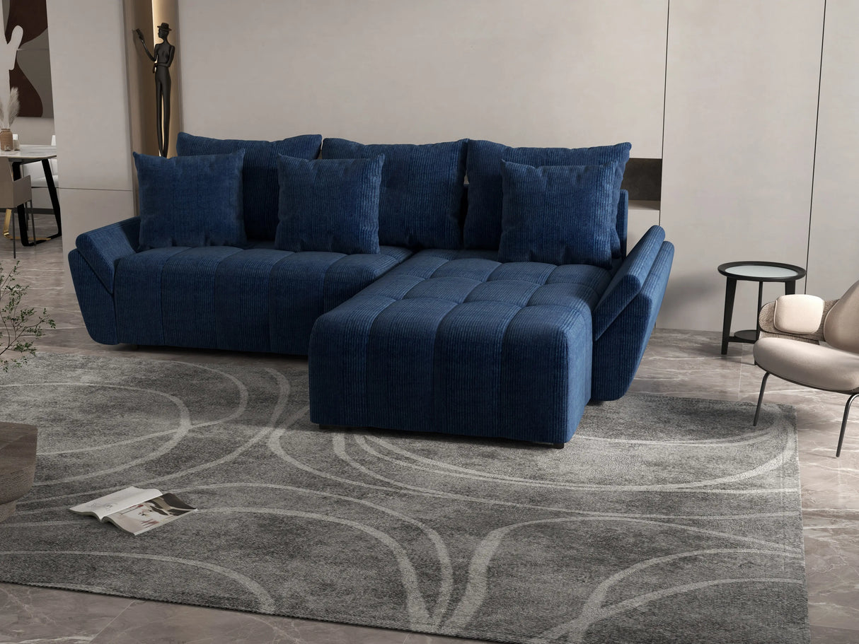 Colțar extensibil dumonde cu ladă de depozitare si sezut confortabil din spuma HR, Berlin Zoom Bluemarin 280x185 cm II