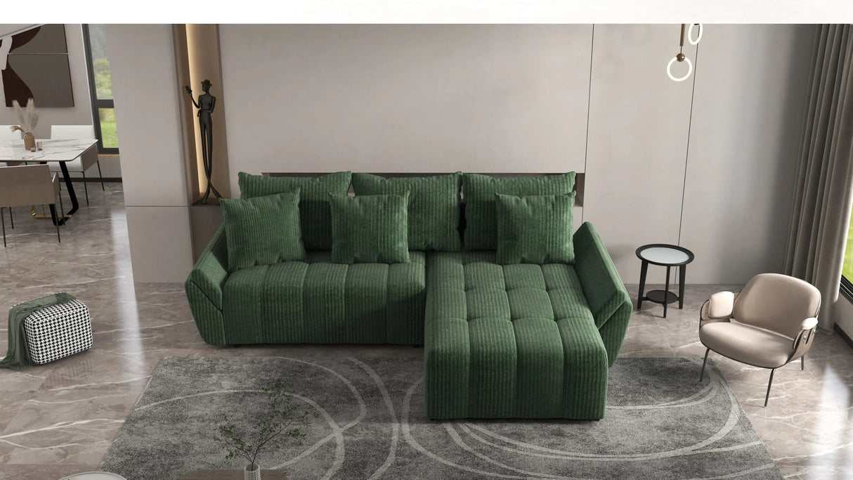 Colțar extensibil dumonde cu ladă de depozitare si sezut confortabil din spuma HR, Berlin Verde 280x185 cm II