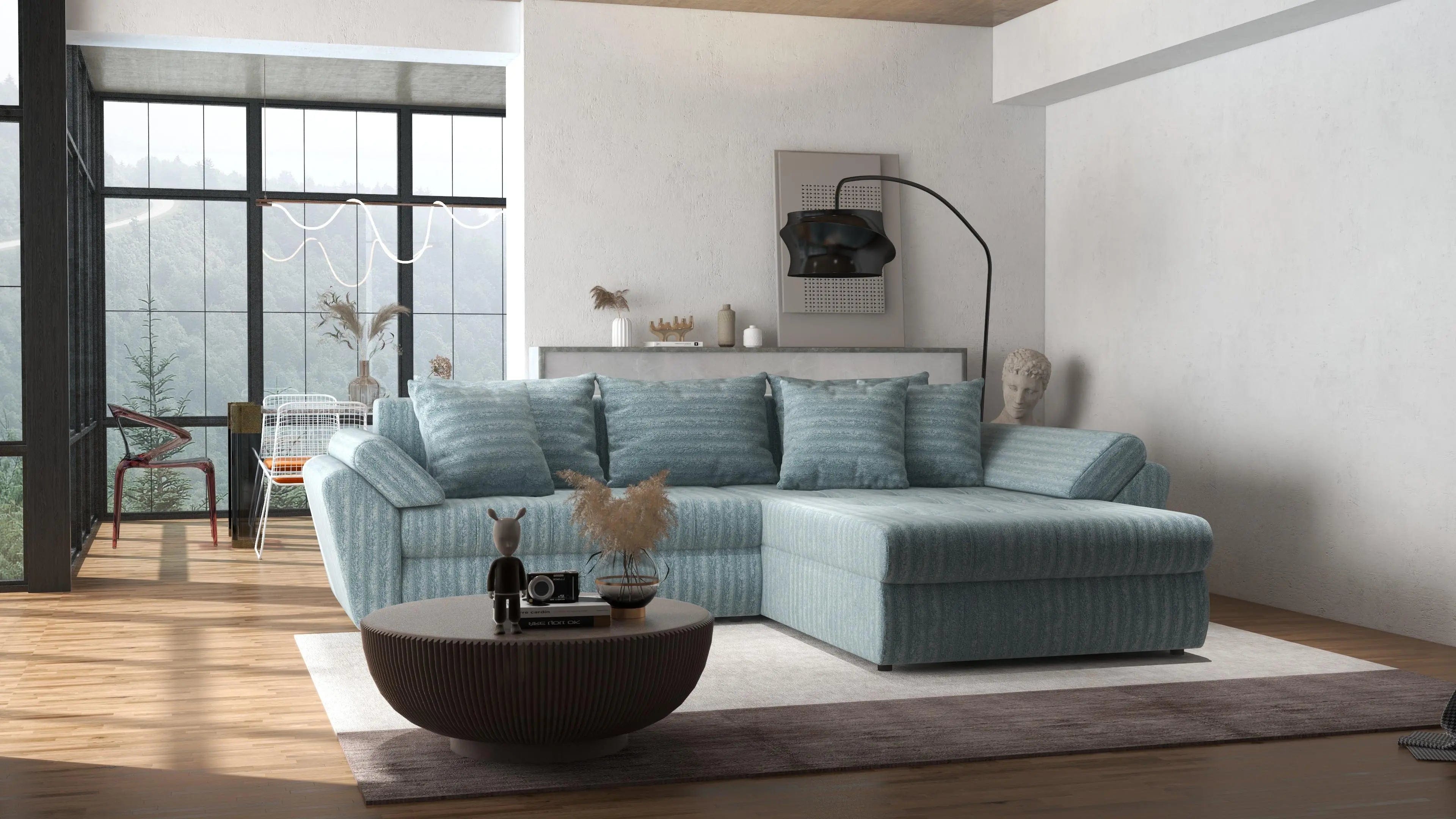 Colțar extensibil dumonde cu ladă de depozitare si sezut confortabil din spuma high-density, Loana Mint Ambience II 270x185 cm