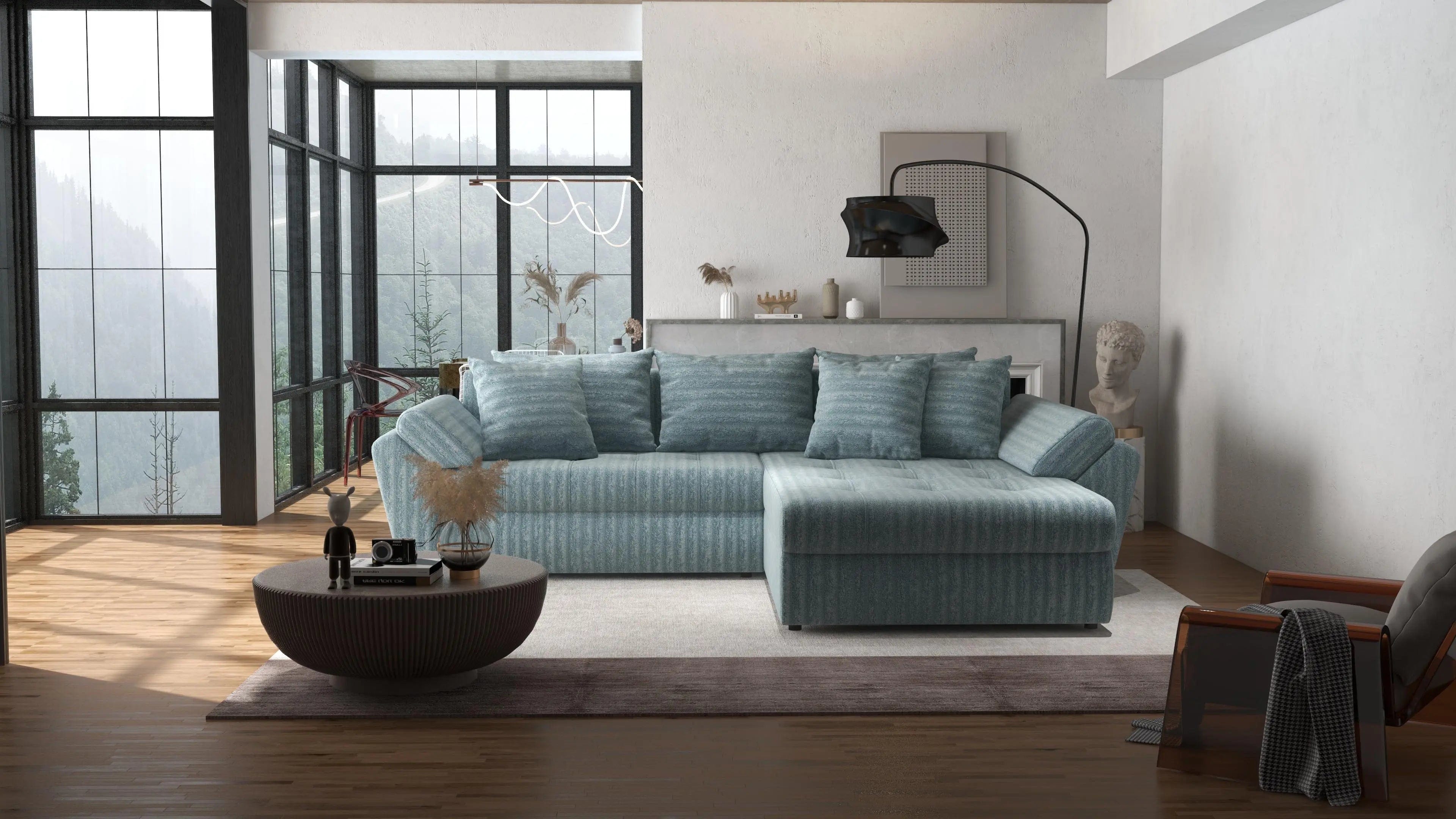 Colțar extensibil dumonde cu ladă de depozitare si sezut confortabil din spuma high-density, Loana Mint Ambience II 270x185 cm