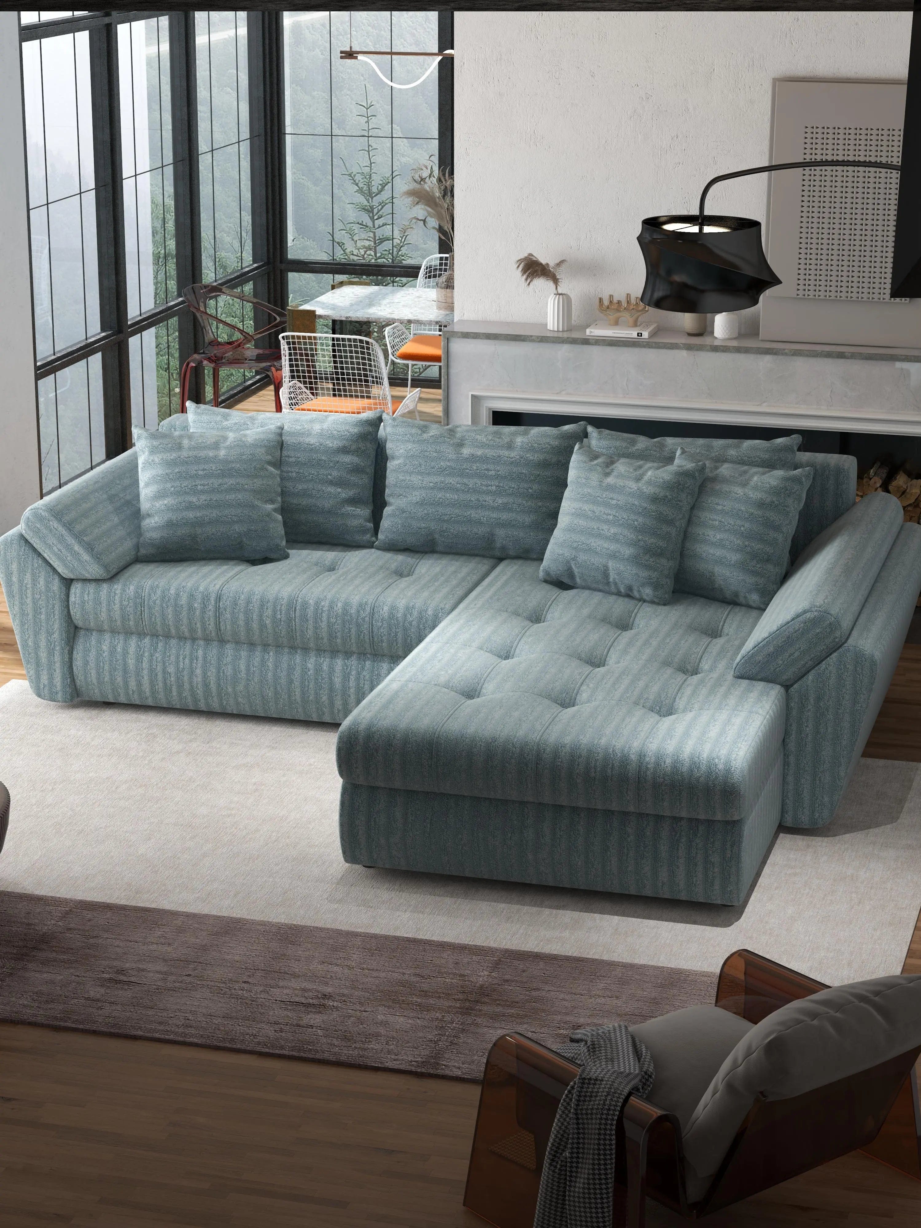 Colțar extensibil dumonde cu ladă de depozitare si sezut confortabil din spuma high-density, Loana Mint Ambience II 270x185 cm