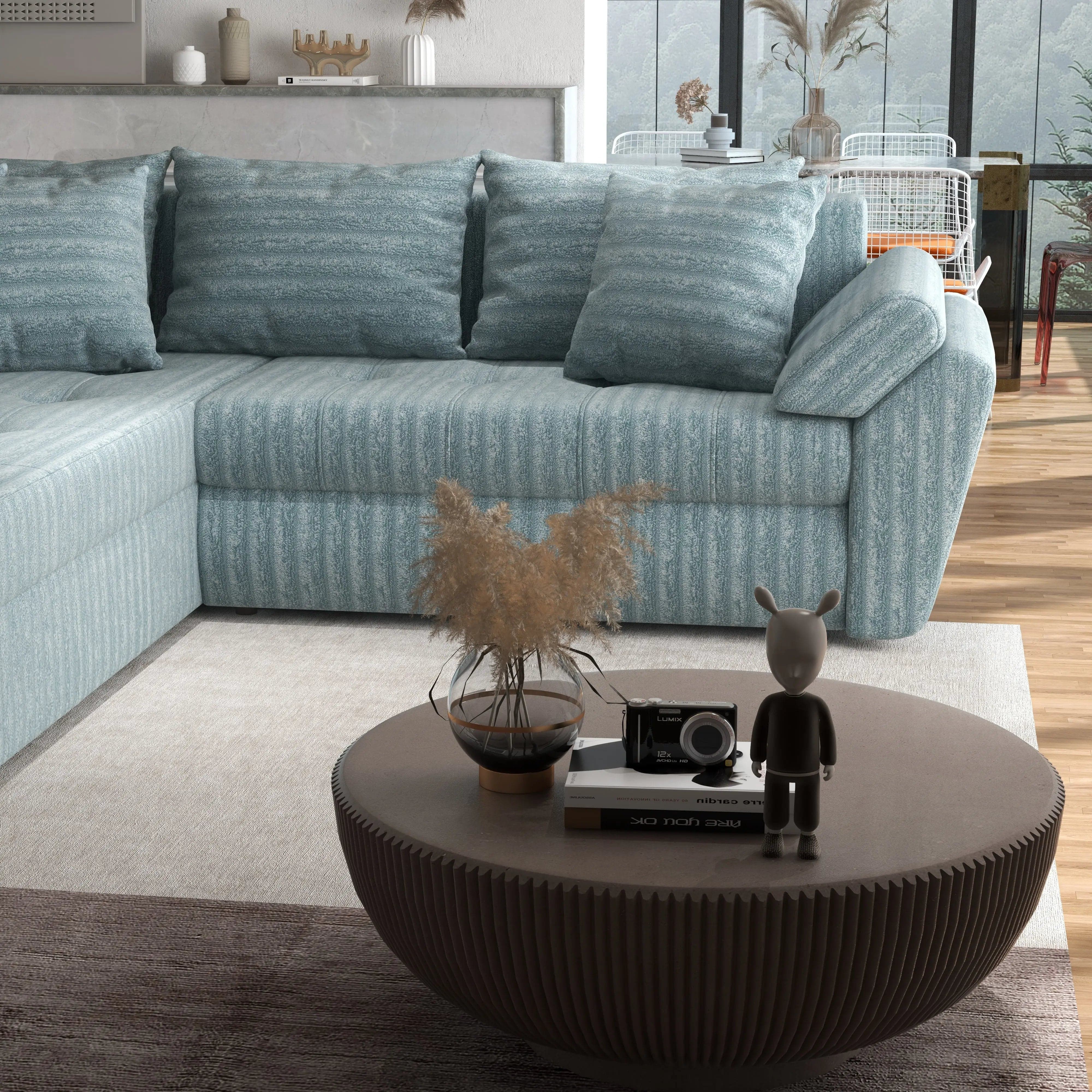 Colțar extensibil dumonde cu ladă de depozitare si sezut confortabil din spuma high-density, Loana Ambience Mint 270x185 cm