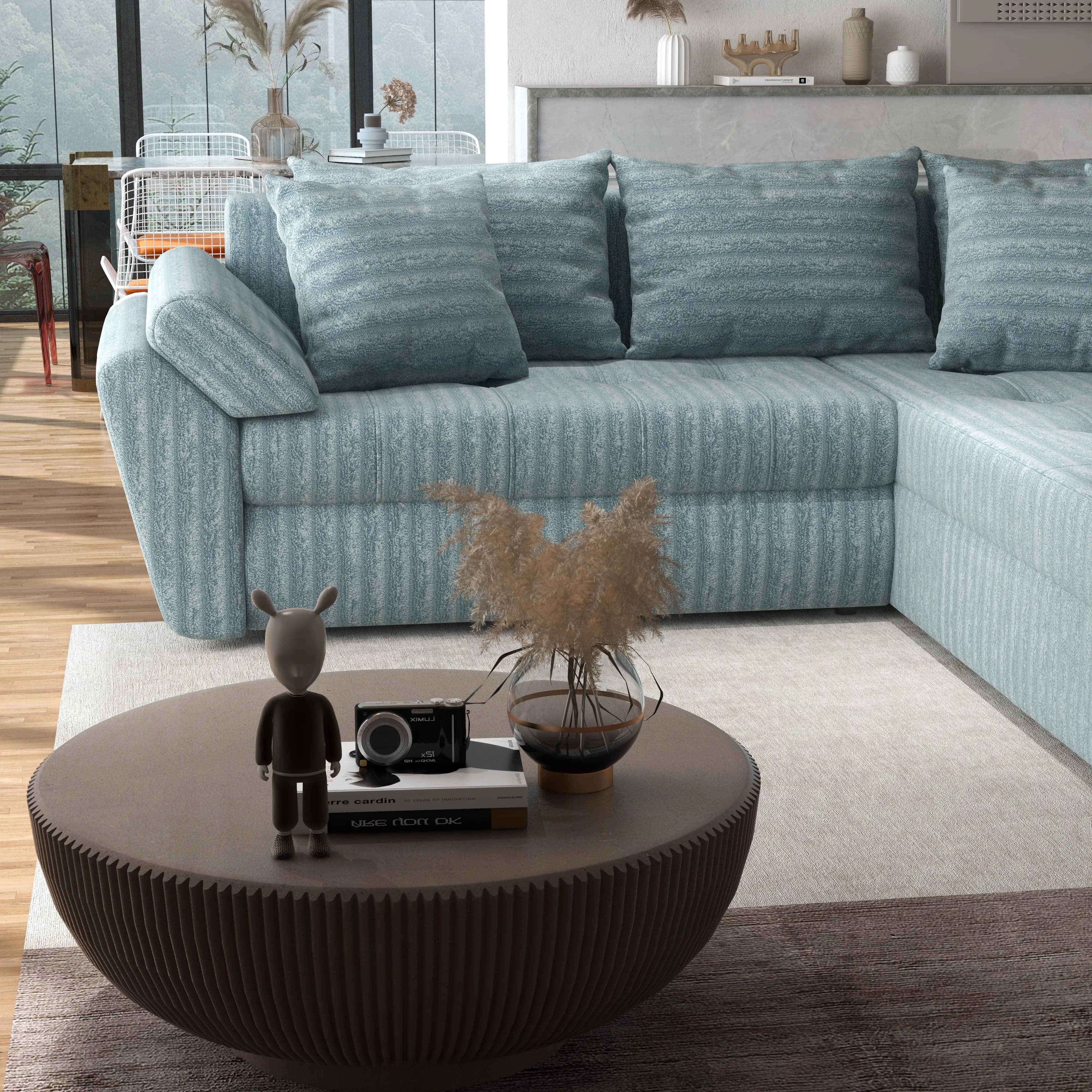 Colțar extensibil dumonde cu ladă de depozitare si sezut confortabil din spuma high-density, Loana Mint Ambience II 270x185 cm