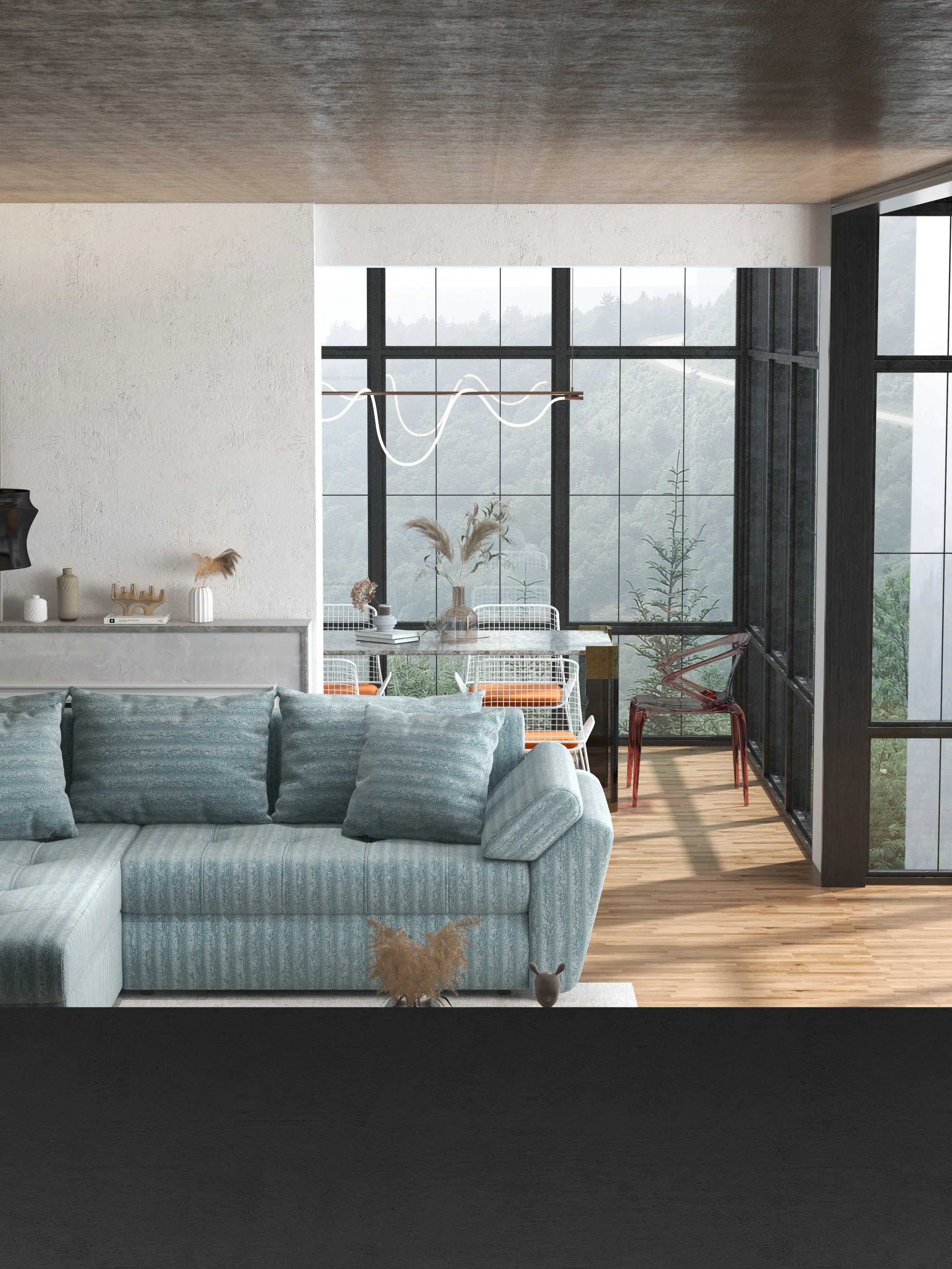 Colțar extensibil dumonde cu ladă de depozitare si sezut confortabil din spuma high-density, Loana Ambience Mint 270x185 cm