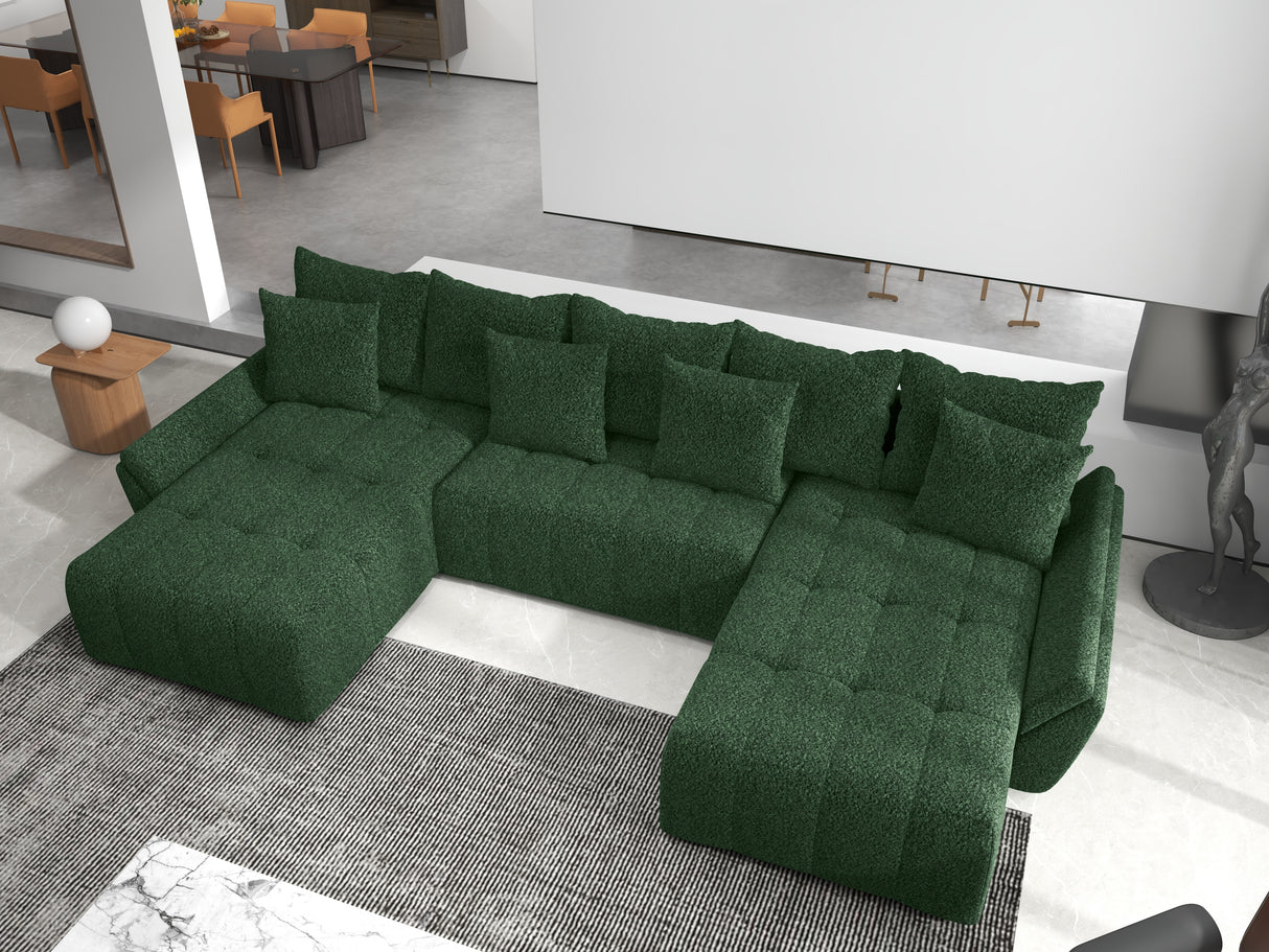 Colțar extensibil dumonde cu ladă de depozitare si sezut confortabil din spuma HR, Berlin U Verde Euphoria 380x180 cm