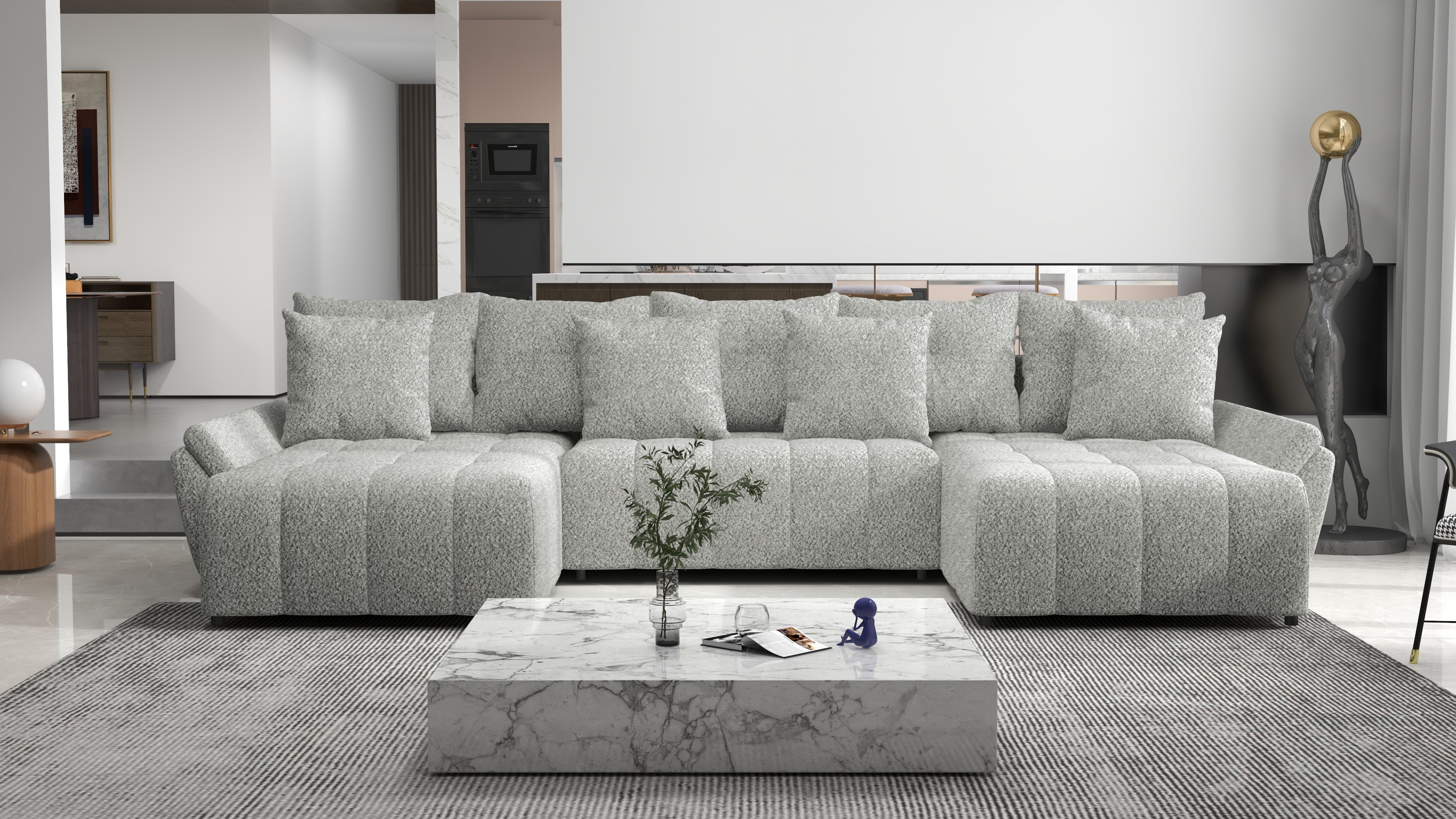 Colțar extensibil dumonde cu ladă de depozitare si sezut confortabil din spuma HR, Berlin U Euphoria Gri Euphoria 380x180 cm Fabrica