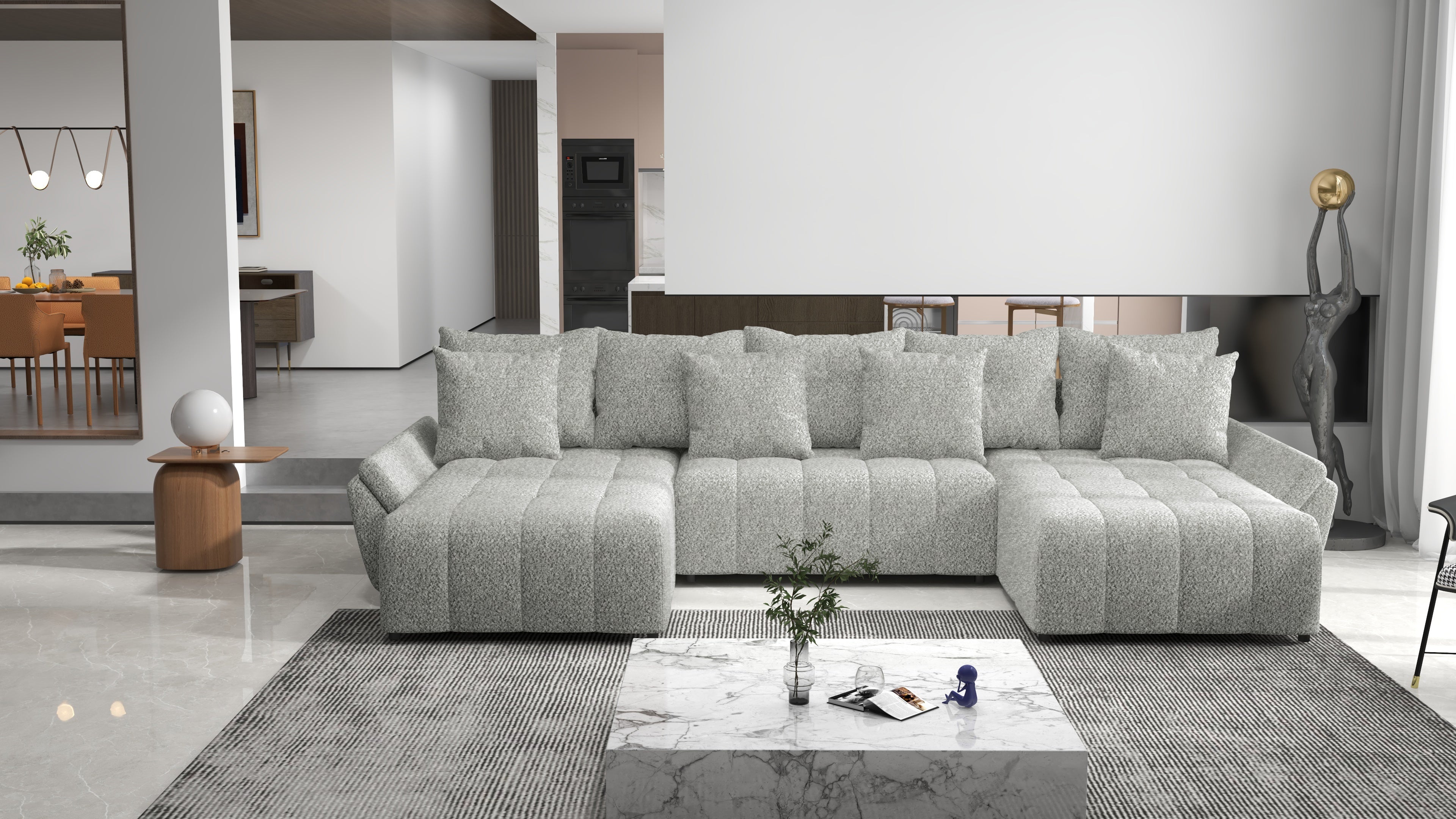 Colțar extensibil dumonde cu ladă de depozitare si sezut confortabil din spuma HR, Berlin U Euphoria Gri Euphoria 380x180 cm Fabrica