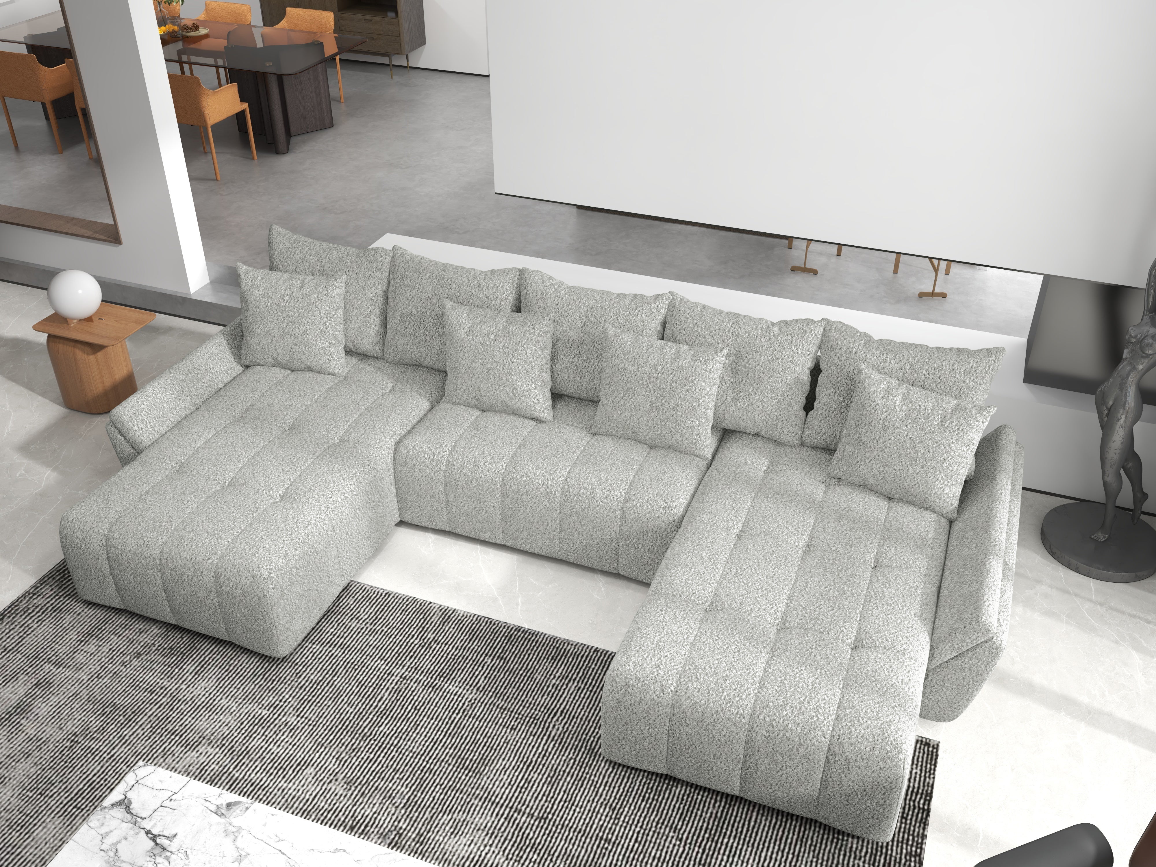 Colțar extensibil dumonde cu ladă de depozitare si sezut confortabil din spuma HR, Berlin U Euphoria Gri Euphoria 380x180 cm Fabrica