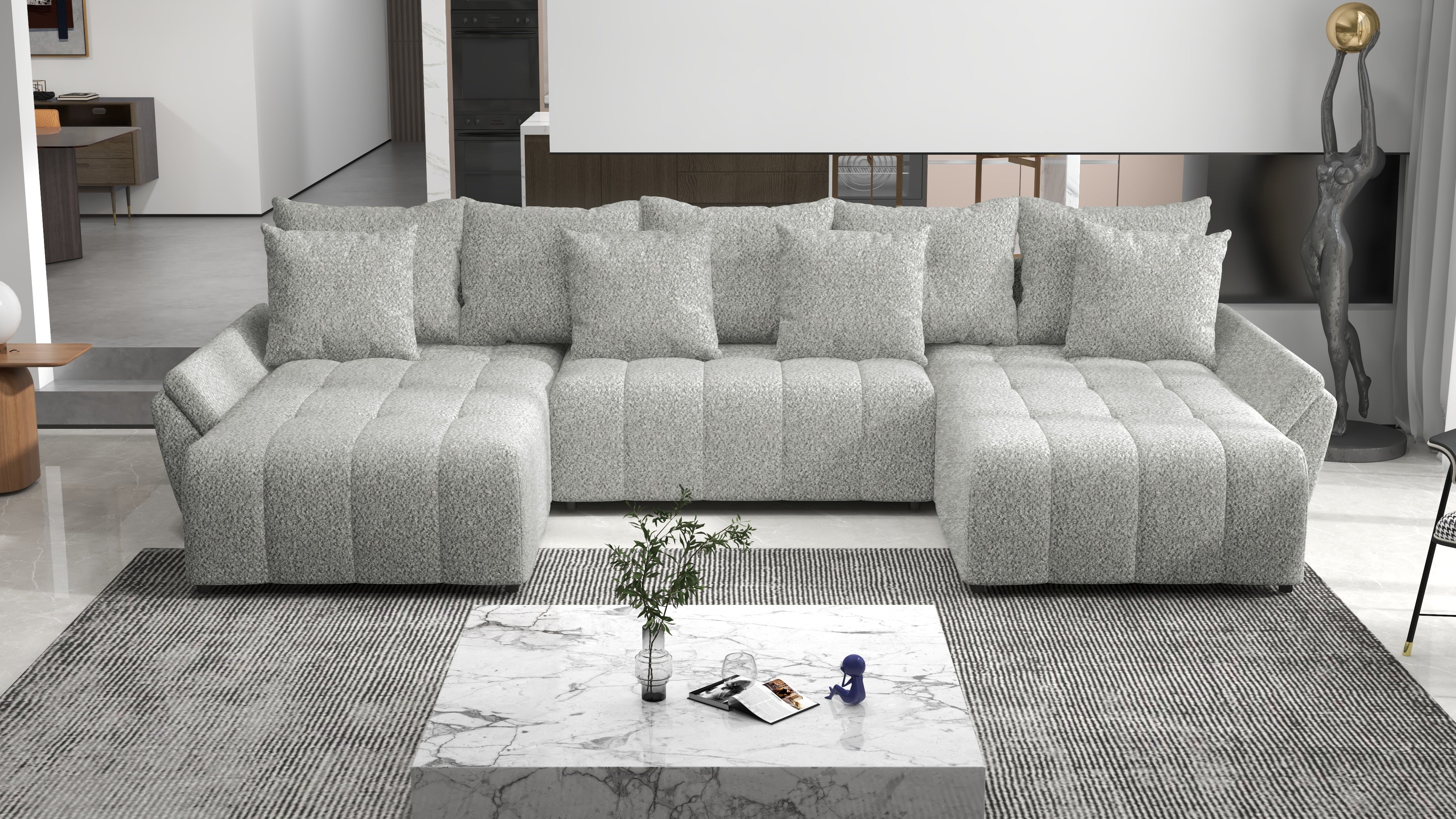 Colțar extensibil dumonde cu ladă de depozitare si sezut confortabil din spuma HR, Berlin U Euphoria Gri Euphoria 380x180 cm Fabrica