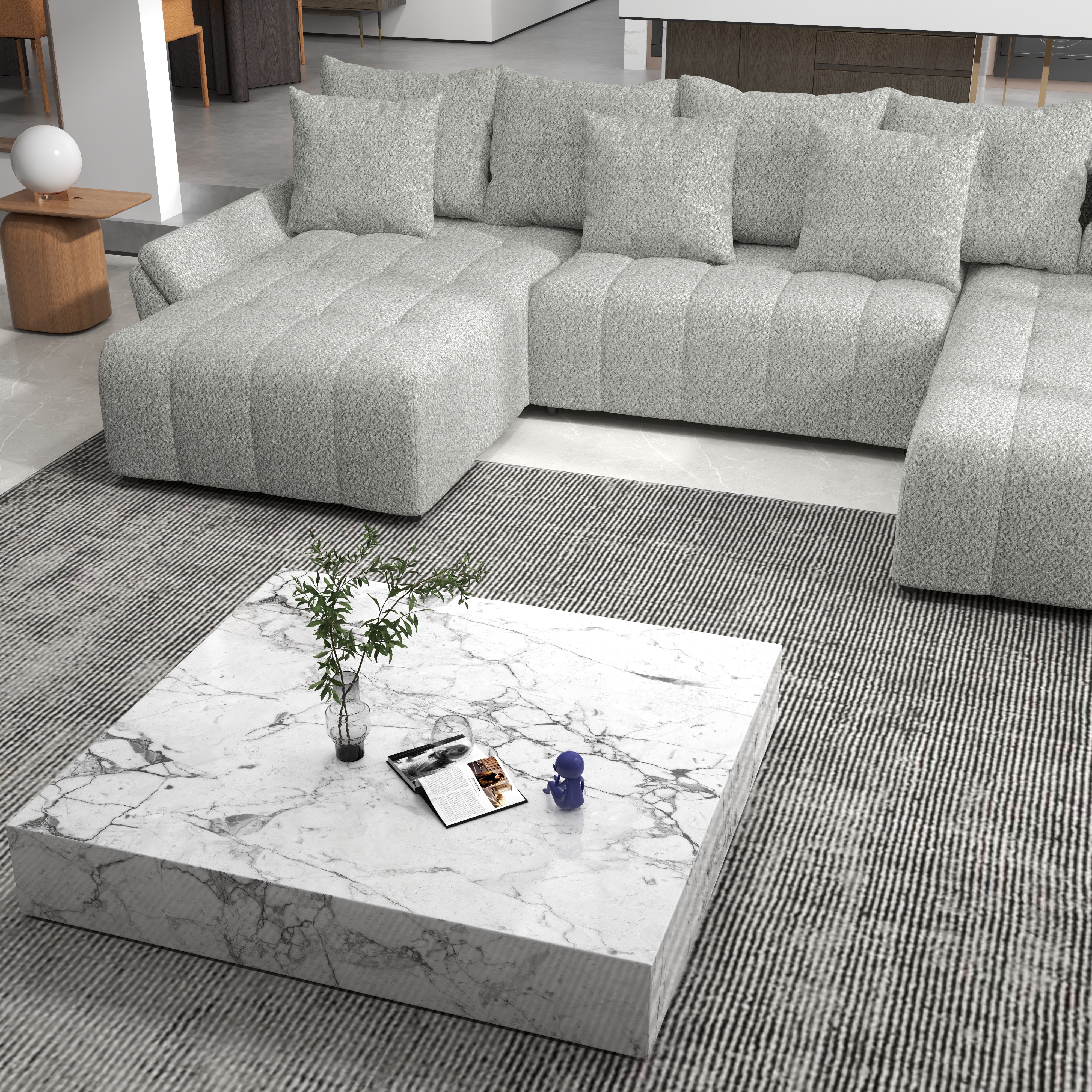 Colțar extensibil dumonde cu ladă de depozitare si sezut confortabil din spuma HR, Berlin U Euphoria Gri Euphoria 380x180 cm Fabrica