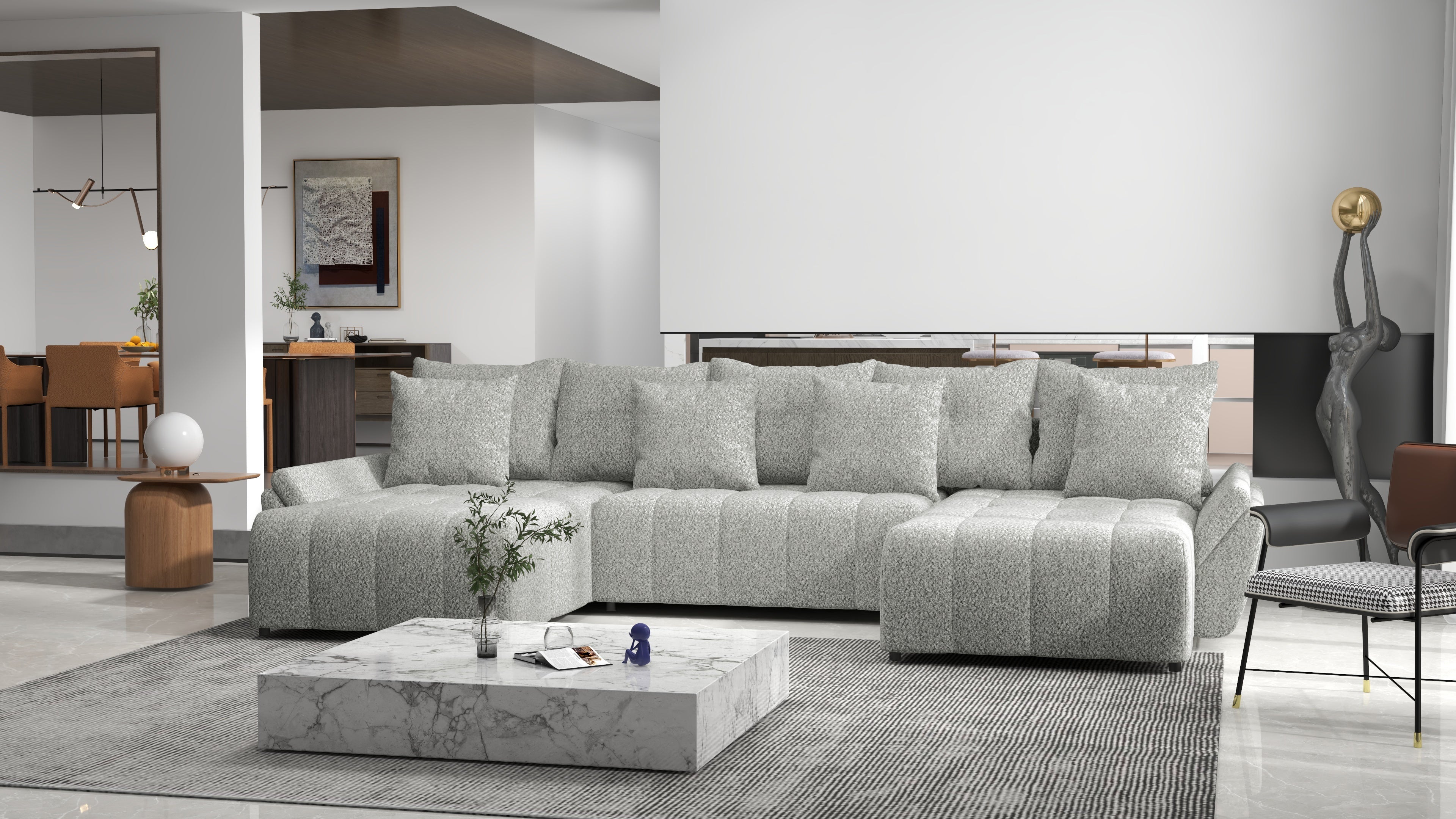 Colțar extensibil dumonde cu ladă de depozitare si sezut confortabil din spuma HR, Berlin U Euphoria Gri Euphoria 380x180 cm Fabrica
