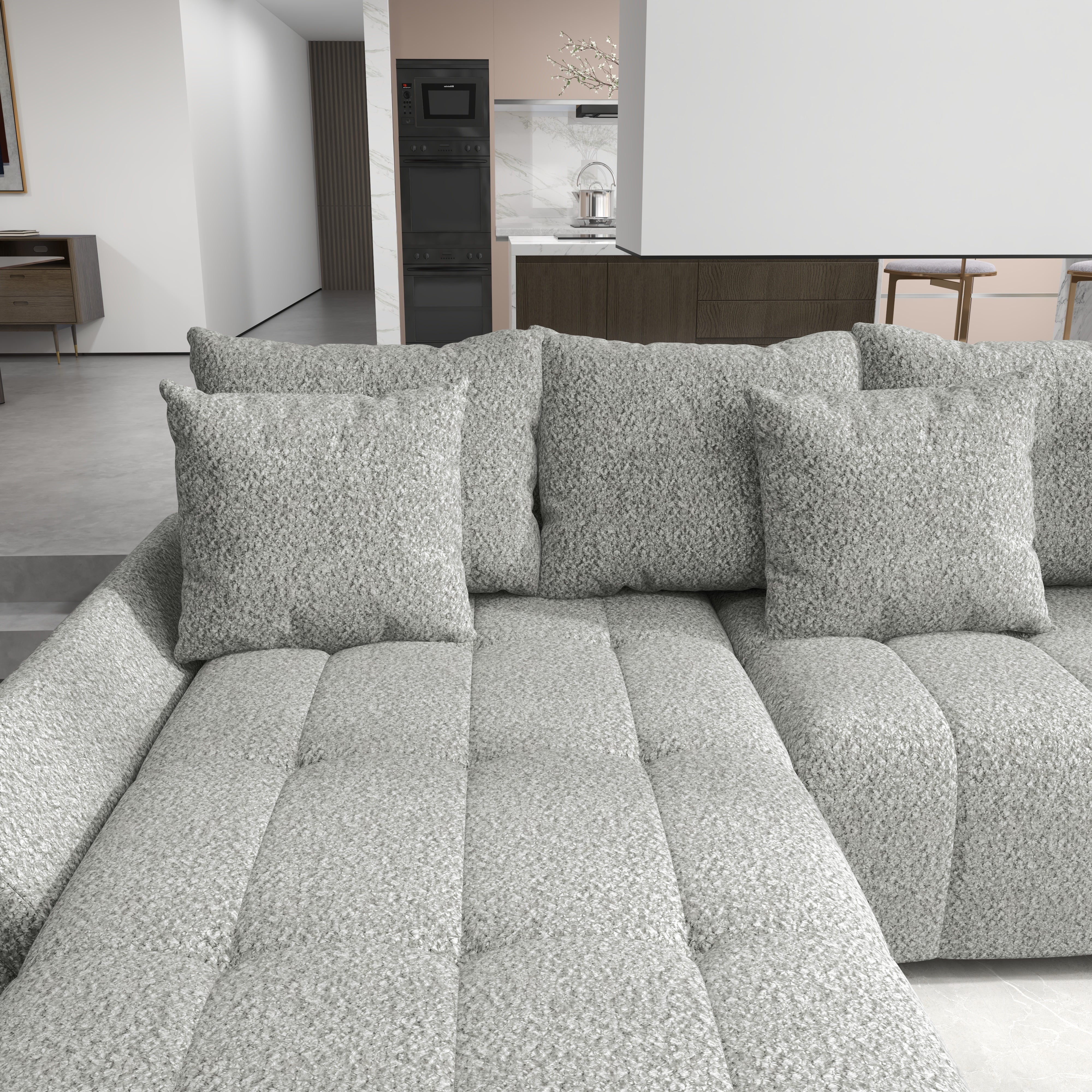 Colțar extensibil dumonde cu ladă de depozitare si sezut confortabil din spuma HR, Berlin U Euphoria Gri Euphoria 380x180 cm Fabrica