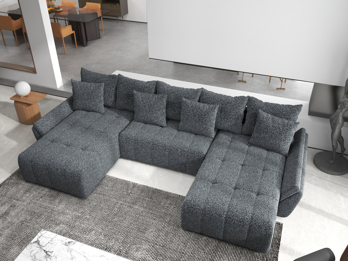 Colțar extensibil dumonde cu ladă de depozitare si sezut confortabil din spuma HR, Berlin U Euphoria Dark Grey 380x180 cm