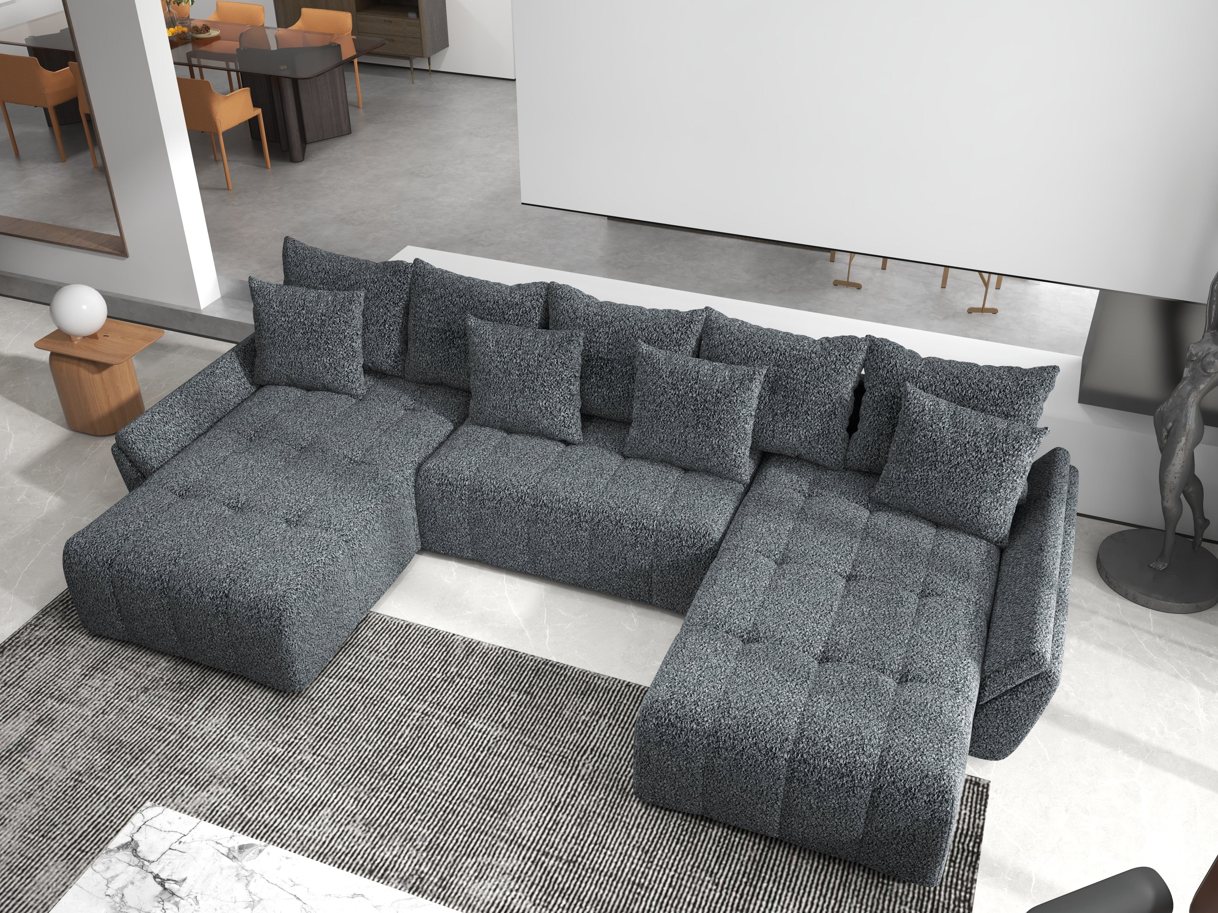 Colțar extensibil dumonde cu ladă de depozitare si sezut confortabil din spuma HR, Berlin U Euphoria Dark Grey 380x180 cm Fabrica