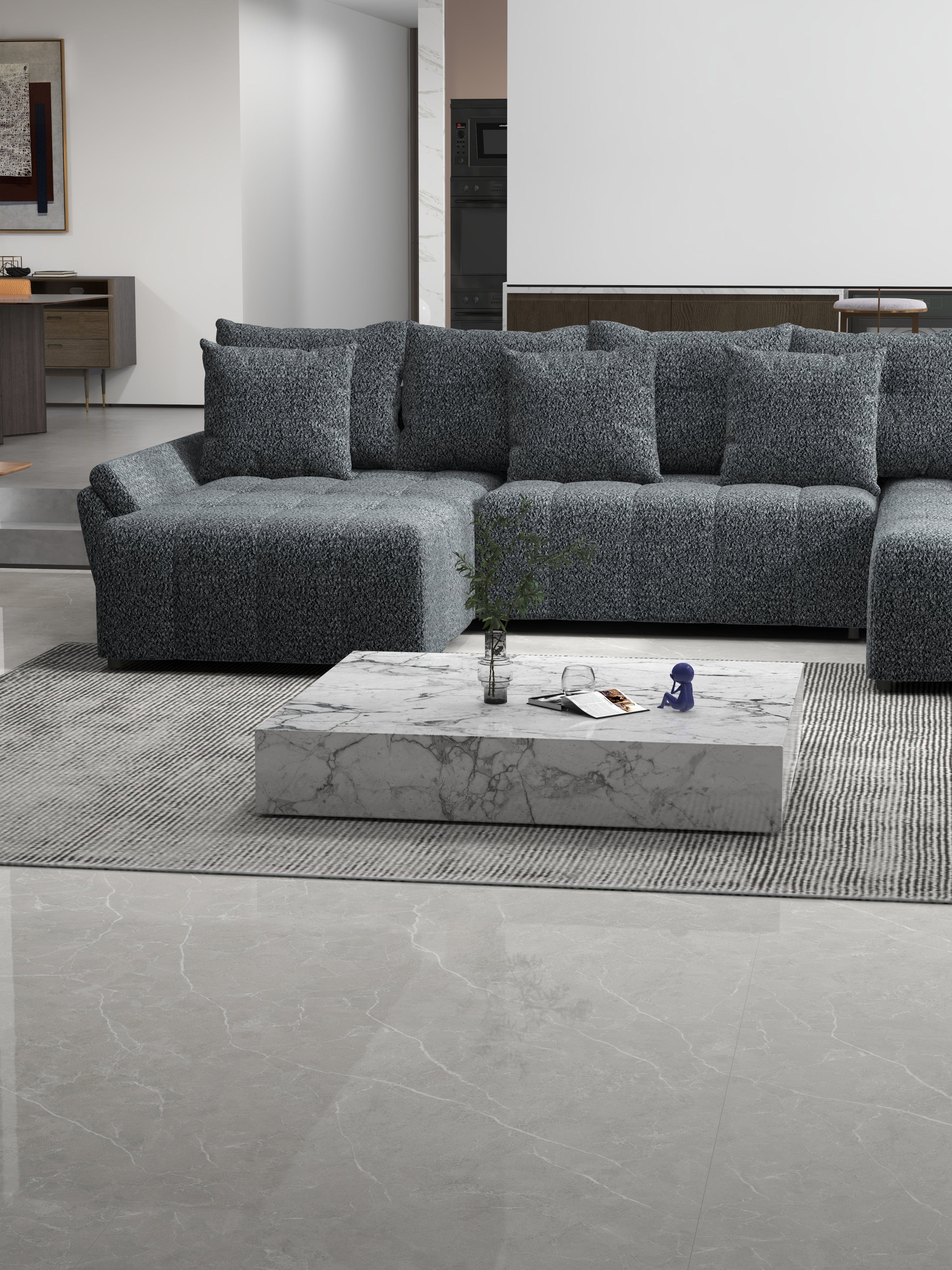 Colțar extensibil dumonde cu ladă de depozitare si sezut confortabil din spuma HR, Berlin U Euphoria Dark Grey 380x180 cm Fabrica
