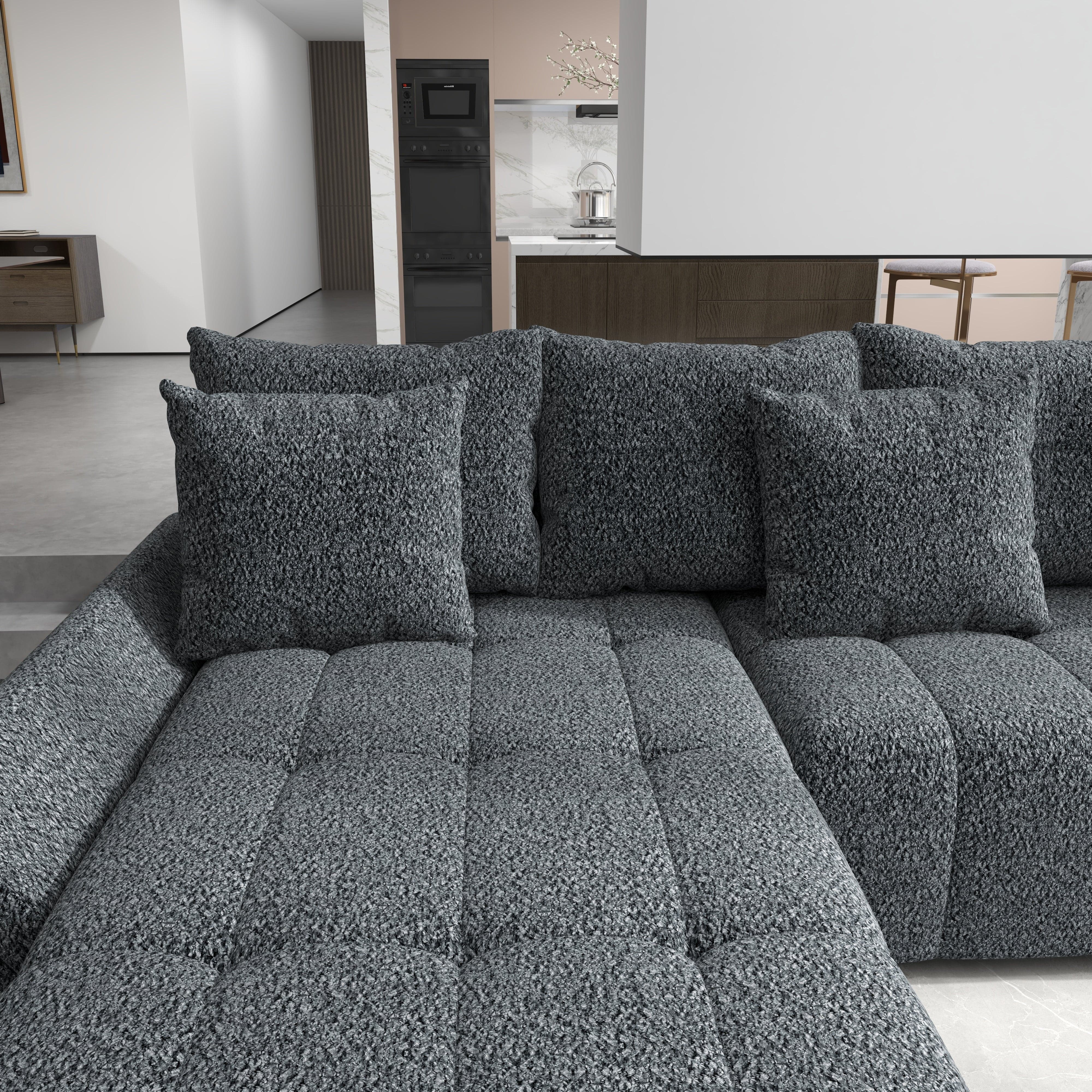 Colțar extensibil dumonde cu ladă de depozitare si sezut confortabil din spuma HR, Berlin U Euphoria Dark Grey 380x180 cm Fabrica