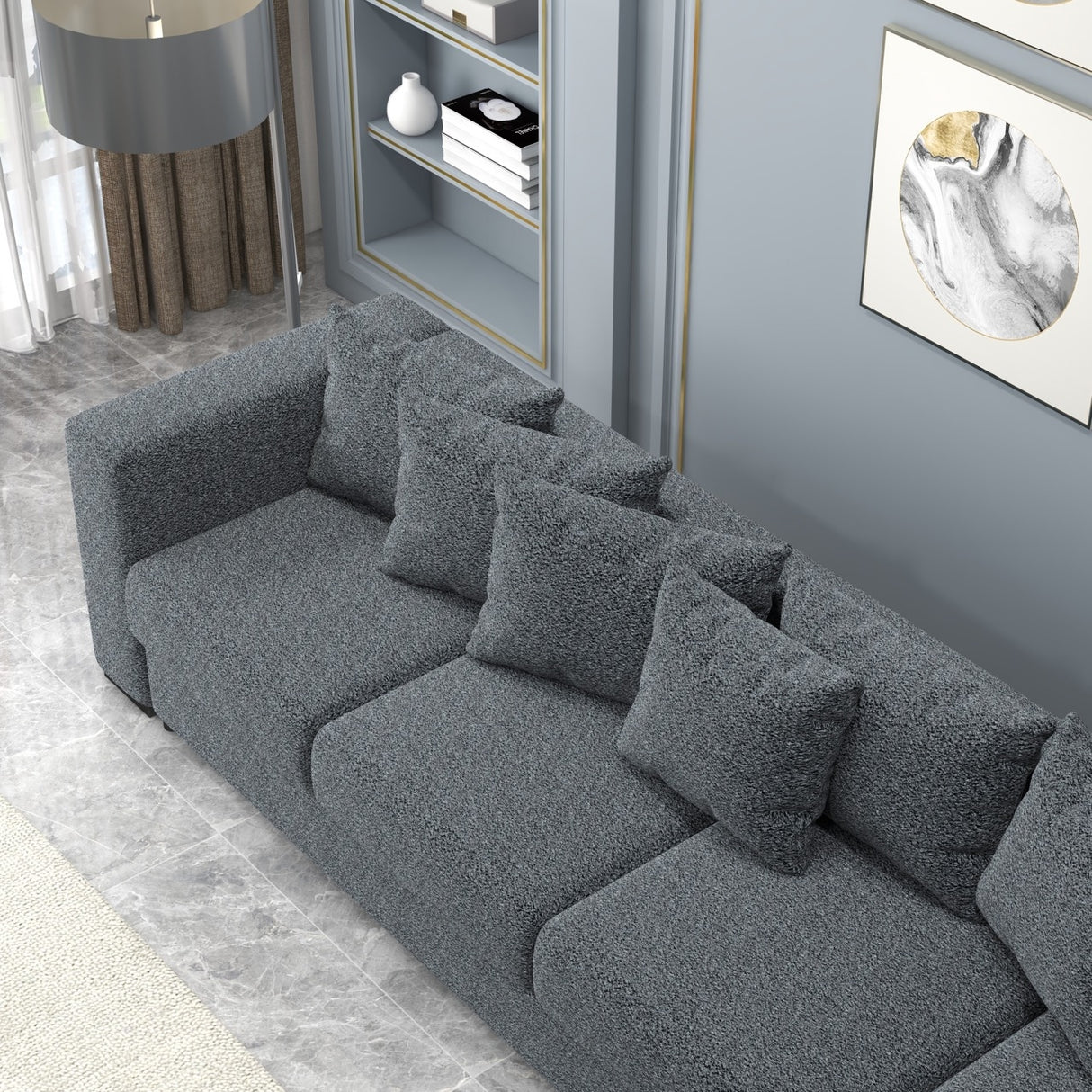 Colțar extensibil dumonde cu ladă de depozitare si sezut confortabil din spuma HR, Gloria Dark Gray Euphoria II 320x183 cm