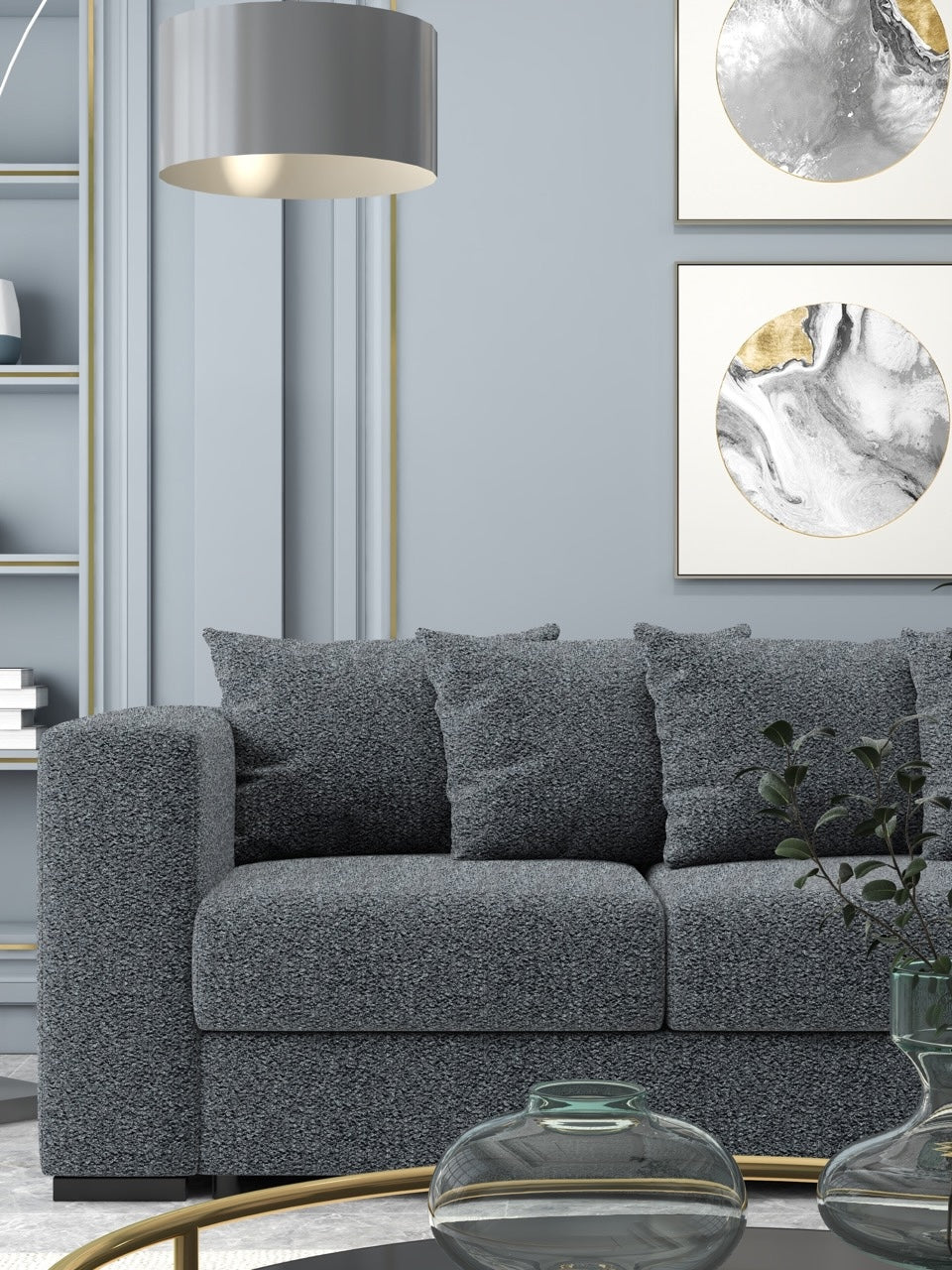 Colțar extensibil dumonde cu ladă de depozitare si sezut confortabil din spuma HR, Gloria Dark Gray Euphoria II 320x183 cm