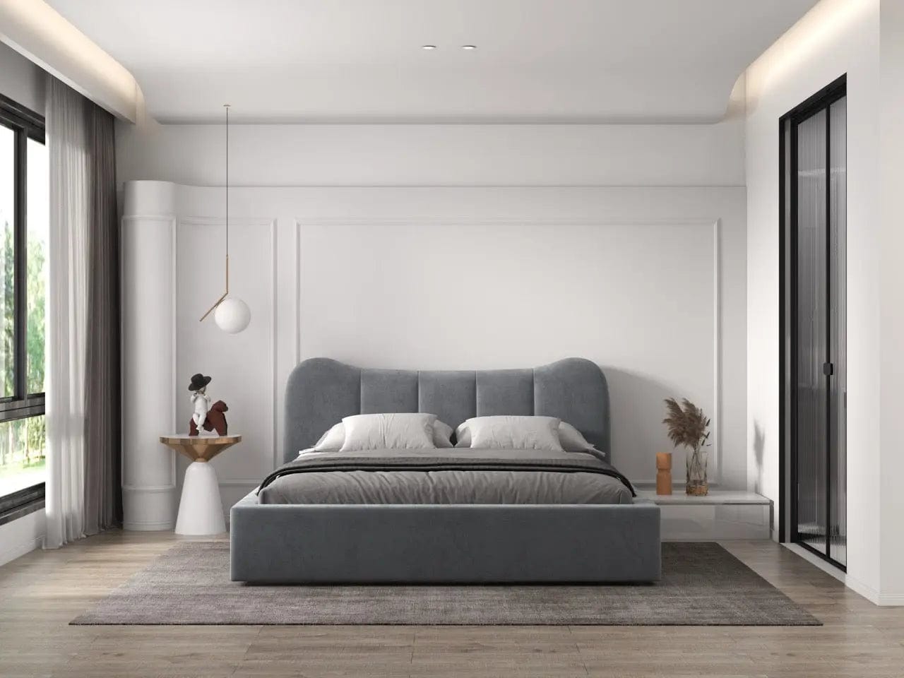 Pat dormitor tapitat gri, Albani 160x200 cm, somiera rabatabila inclusa, spatiu depozitare