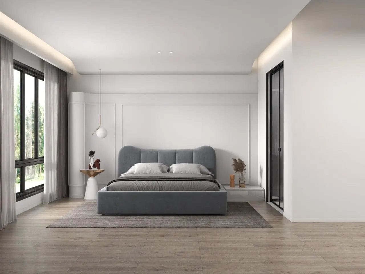 Pat dormitor tapitat gri, Albani 160x200 cm, somiera rabatabila inclusa, spatiu depozitare