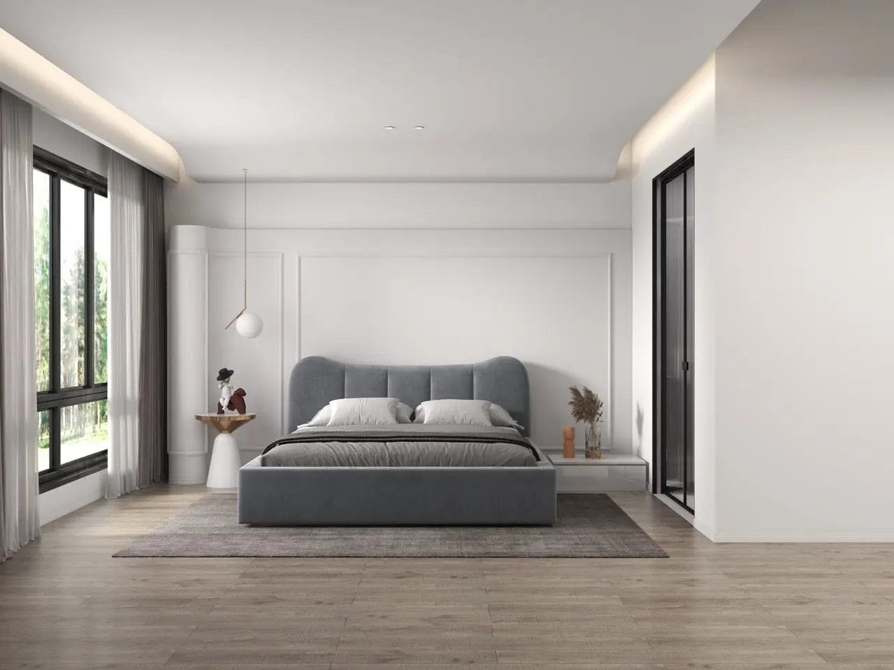Pat dormitor tapitat gri, Albani 160x200 cm, somiera rabatabila inclusa, spatiu depozitare