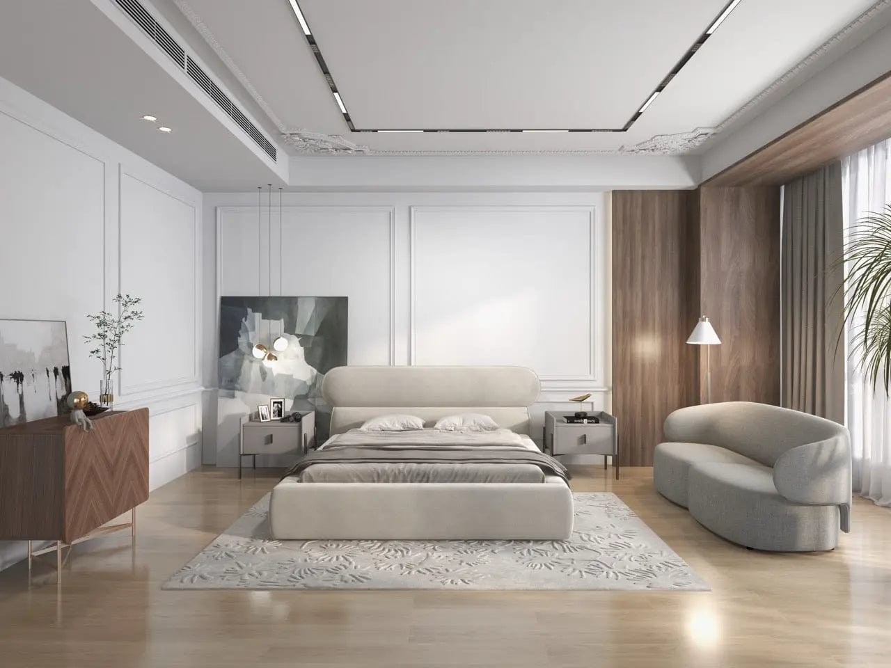 Pat dormitor tapitat bej, Amos 160x200 cm, somiera rabatabila inclusa, spatiu depozitare