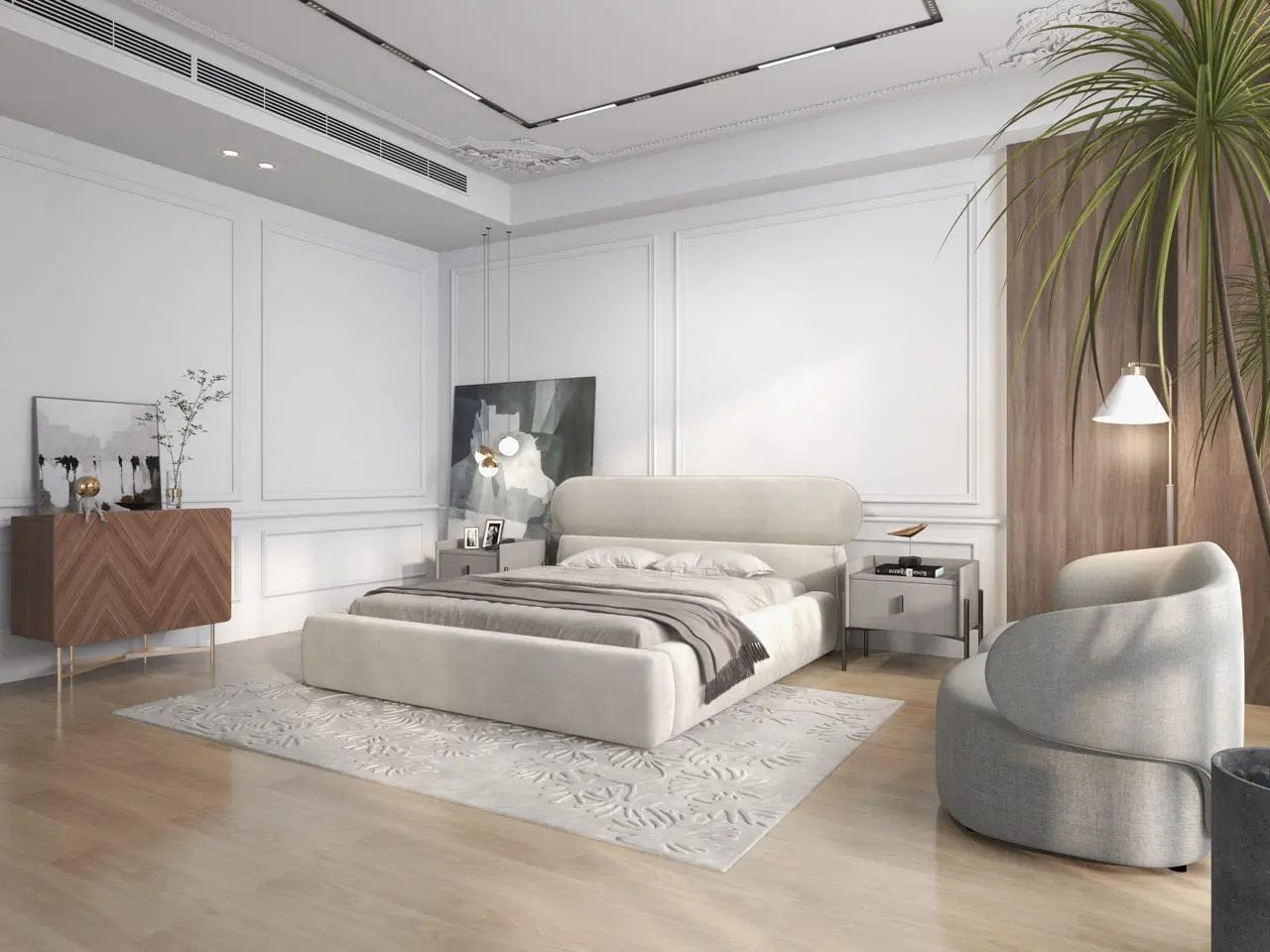Pat dormitor tapitat bej, Amos 160x200 cm, somiera rabatabila inclusa, spatiu depozitare