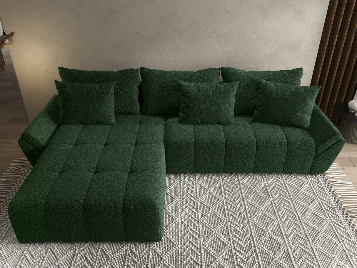 Colțar extensibil dumonde cu ladă de depozitare si sezut confortabil din spuma HR, Berlin Verde Euphoria 280x185 cm