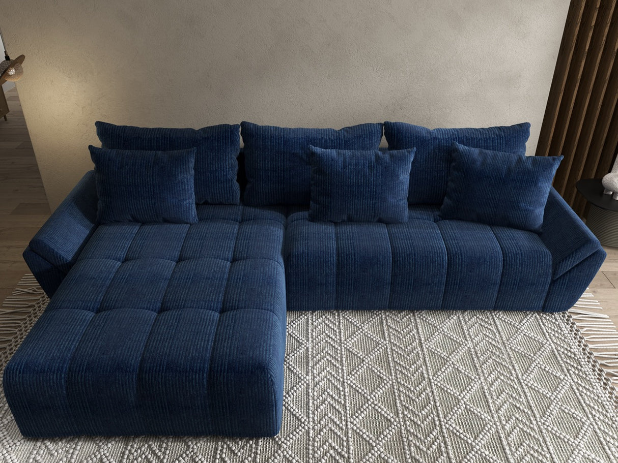 Colțar extensibil dumonde cu ladă de depozitare si sezut confortabil din spuma HR, Berlin Zoom Bluemarin 280x185 cm