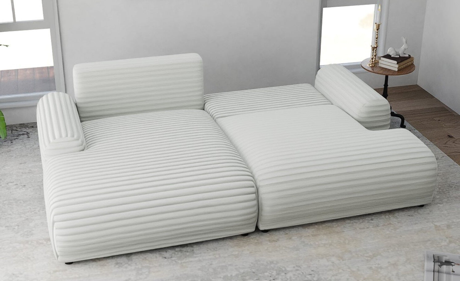 Colțar extensibil dumonde cu ladă de depozitare și șezut confortabil din spumă HR, Carlo Ambience Alb 240x145 cm