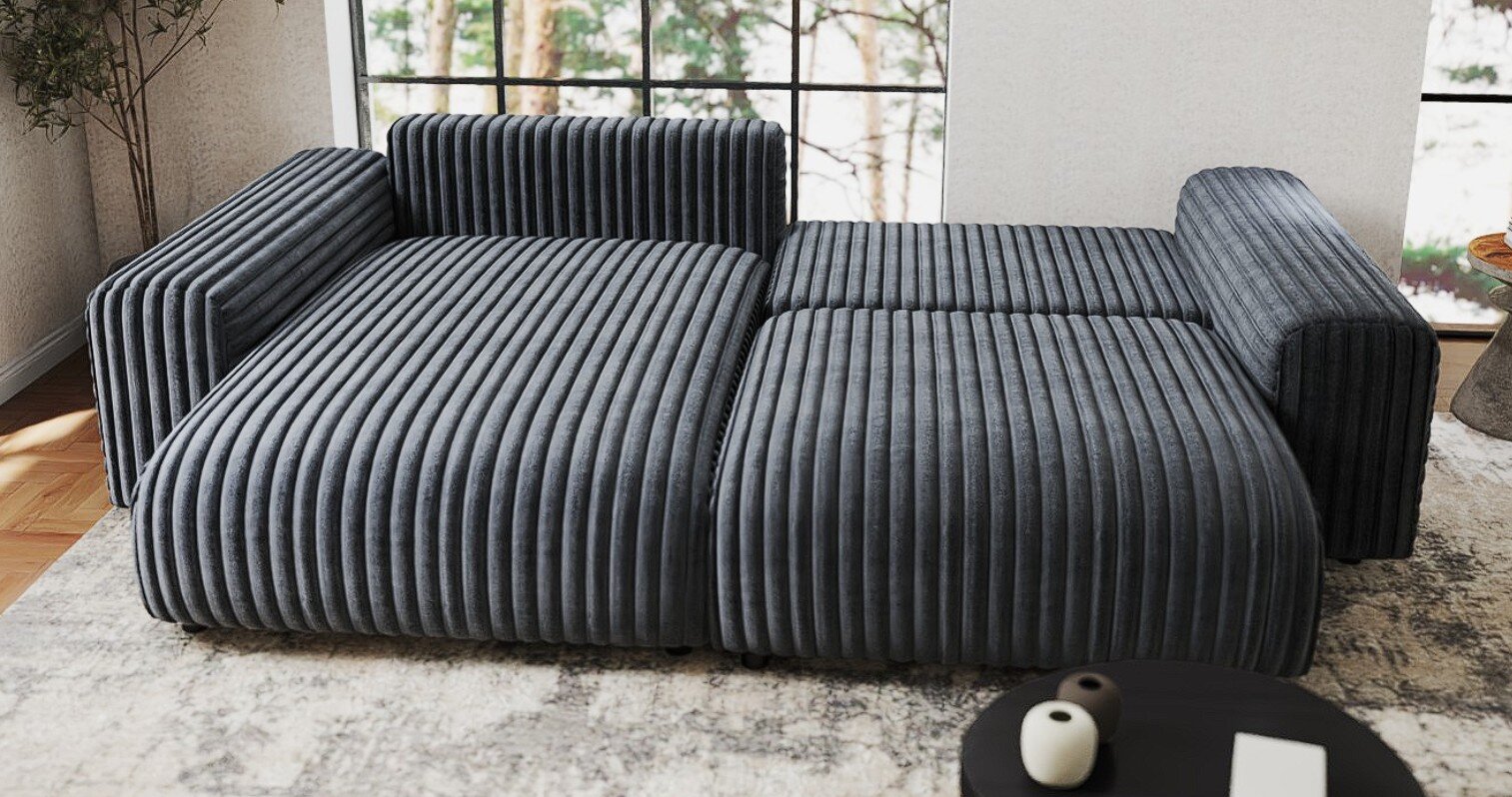 Colțar extensibil dumonde cu ladă de depozitare si sezut confortabil din spuma HR, Sarina Ambience Gri 255x168 cm